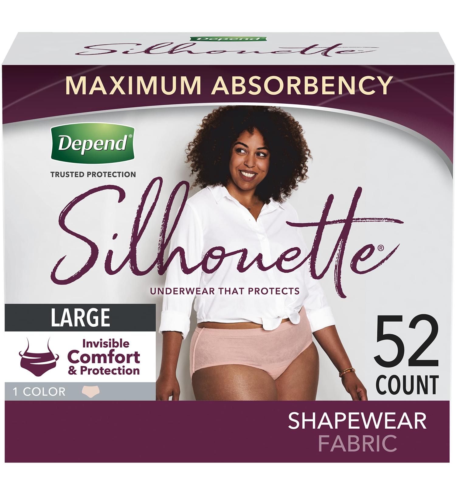 Depend Silhouette Women's Incontinence & Postpartum Underwear - Large 52 Ct (Pink), Maximum Absorbency - Buy Online on GoSupps.com