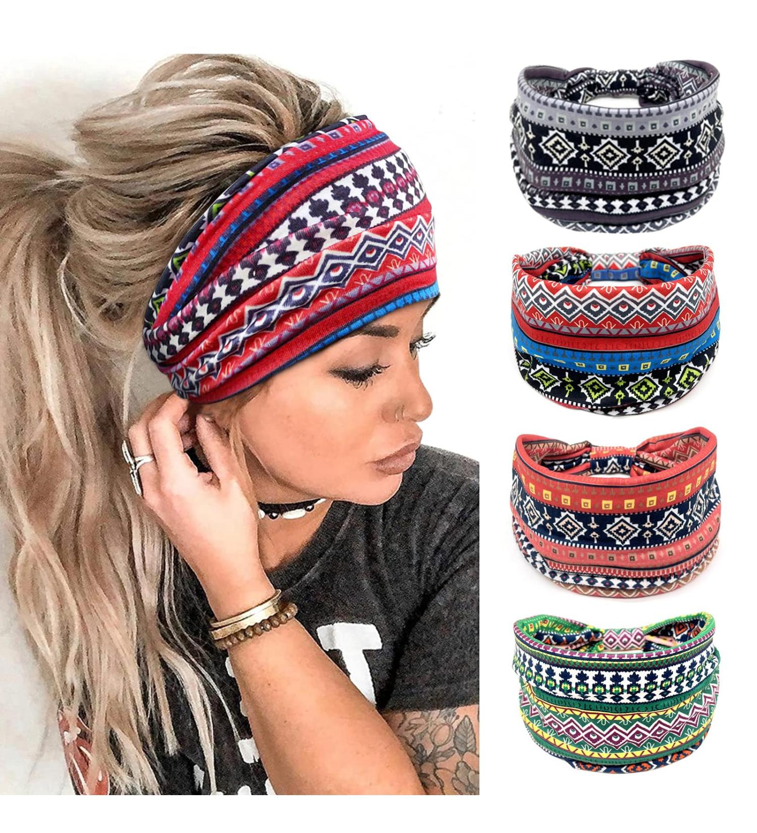 Shop Boho Wide Elastic Headbands for Women Soft Leopard Print Yoga Hair Straps & Multi-Colored Styles - Buy Online on GoSupps.com