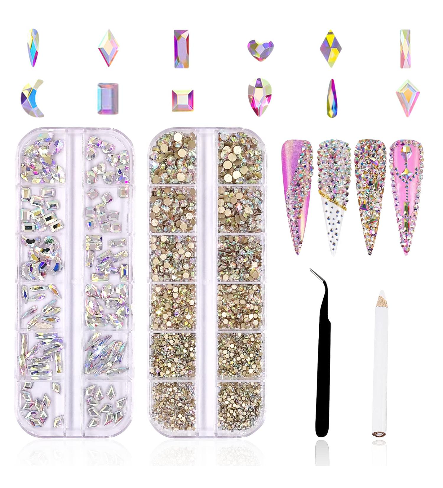 HOINCO Nail Art Rhinestones Kit - 3120Pcs AB Crystal & Glass Rhinestones, 3000Pcs Round Gems with Tweezers and Dotting Pen for Nail Art Decoration - Crystal Parsh - Buy Online on GoSupps.com