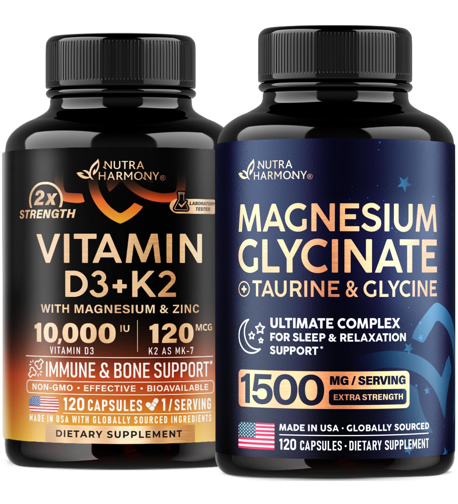 NUTRAHARMONY Vitamin D3 K2 & Magnesium Glycinate with Glycine Capsules
