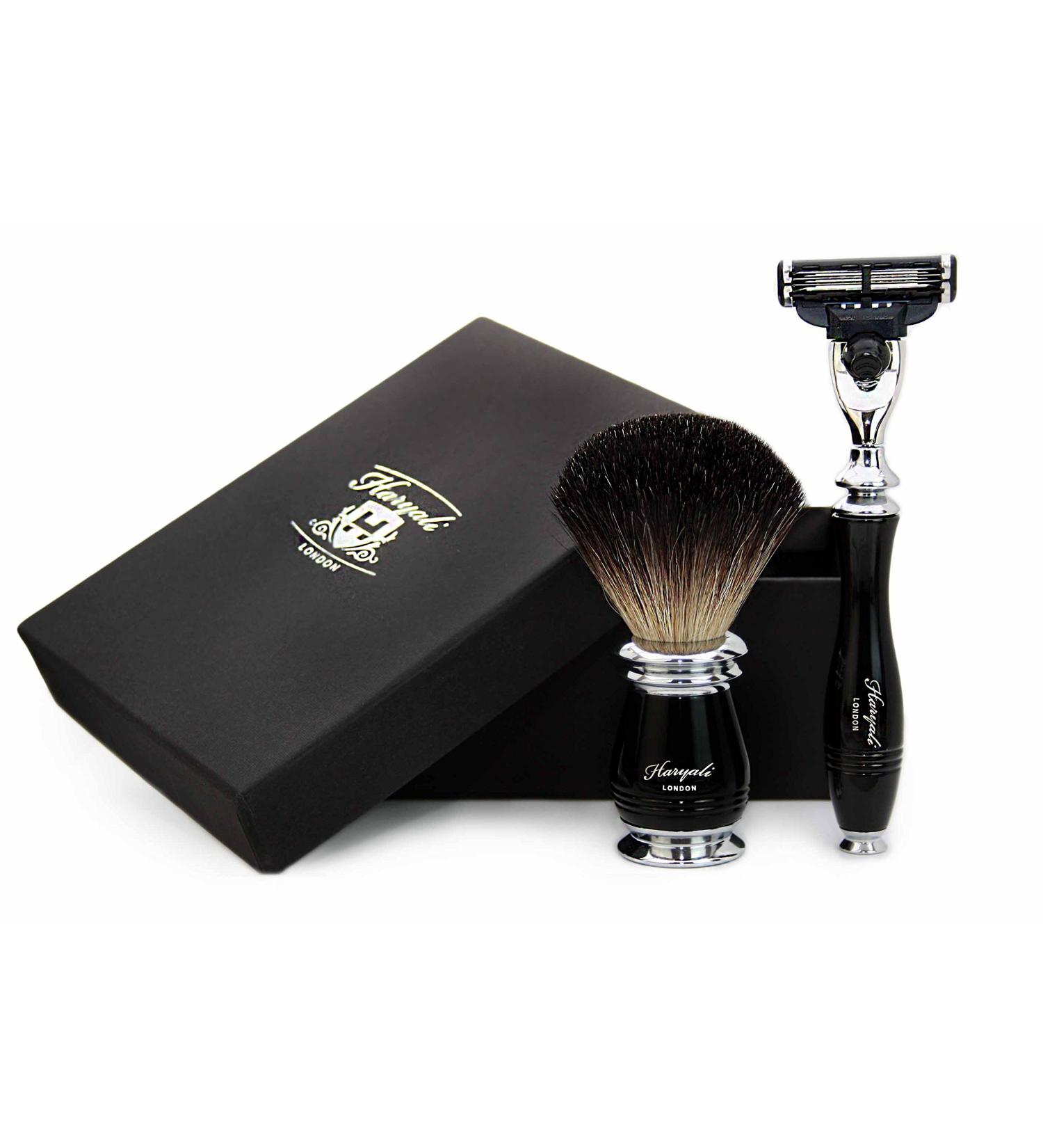 Haryali London Men's Razor 3 Blades Black Badger Hair Perfect Shaving Set for Men in Box