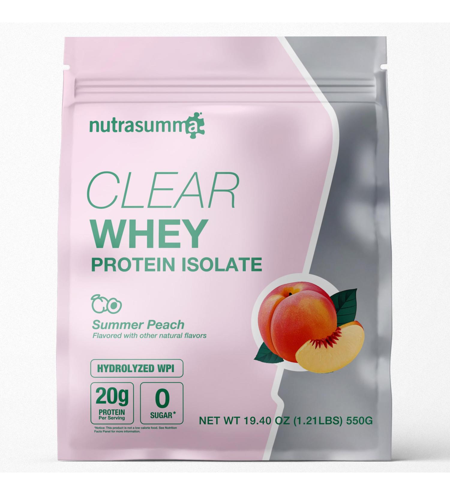 Nutrasumma Clear Whey Protein Isolate Powder 20g Protein Sugar Free Fat Free Lactose Free Summer Peach Flavor 1.21 lb 22 Servings - Buy Online on GoSupps.com