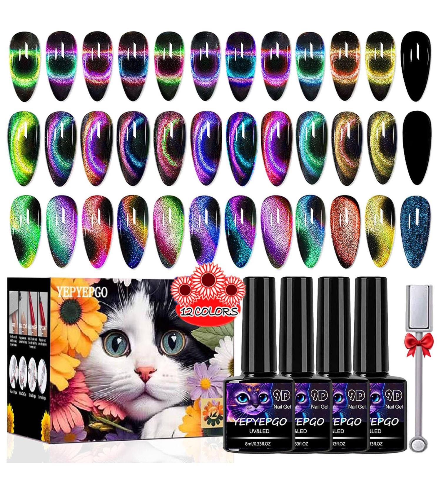 9D Cat Eye Gel Nail Polish Set - 12 Colors Magnetic Chameleon Effects for Professional Salon Use | X9D-SET - Buy Online on GoSupps.com