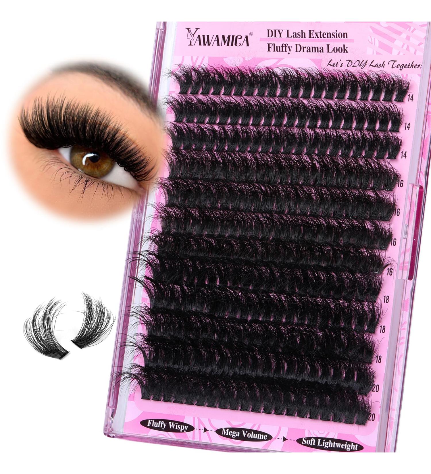 Yawamica Fluffy Lash Clusters - 200D Volume Eyelash Extensions 14-20mm Wispy Individual Lashes | 240pcs DIY for Beginners - Buy Online on GoSupps.com