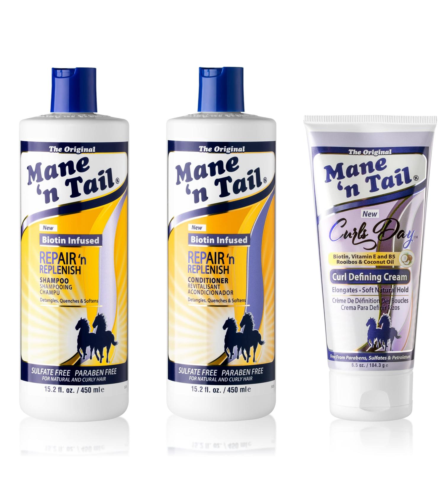 Mane ’n Tail Sulfate Free Repair ’n Replenish (15.2 Set w Defining) Gentle Cleaning And Replenishing System For Natural And Curly Hair Curl Defining Vegan Formula