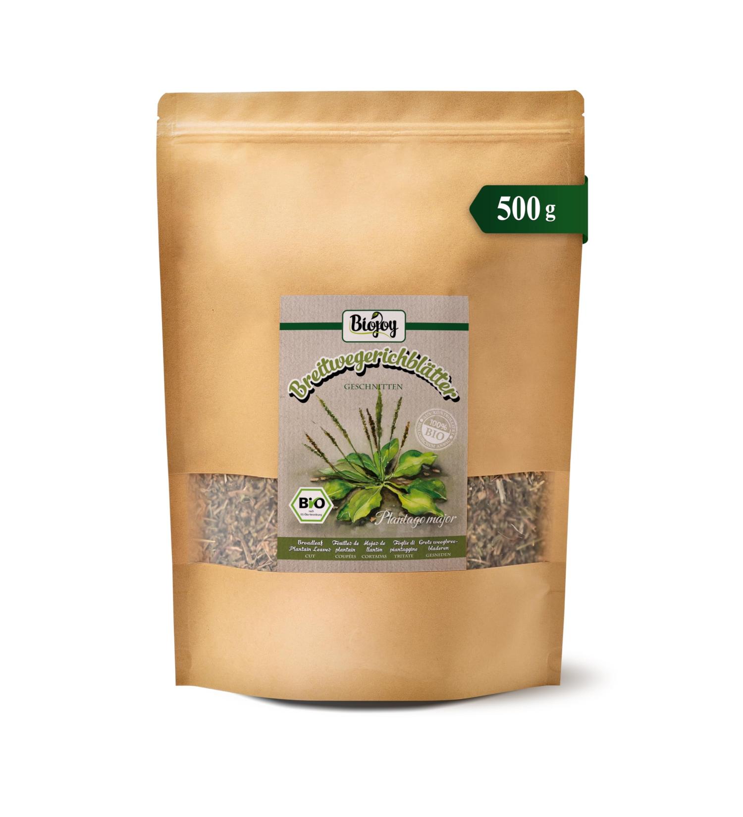  Biojoy Biojoy Organic plantain leaves (500g) dried and cut plantain herbal tea (Plantago major) - Buy Online on GoSupps.com