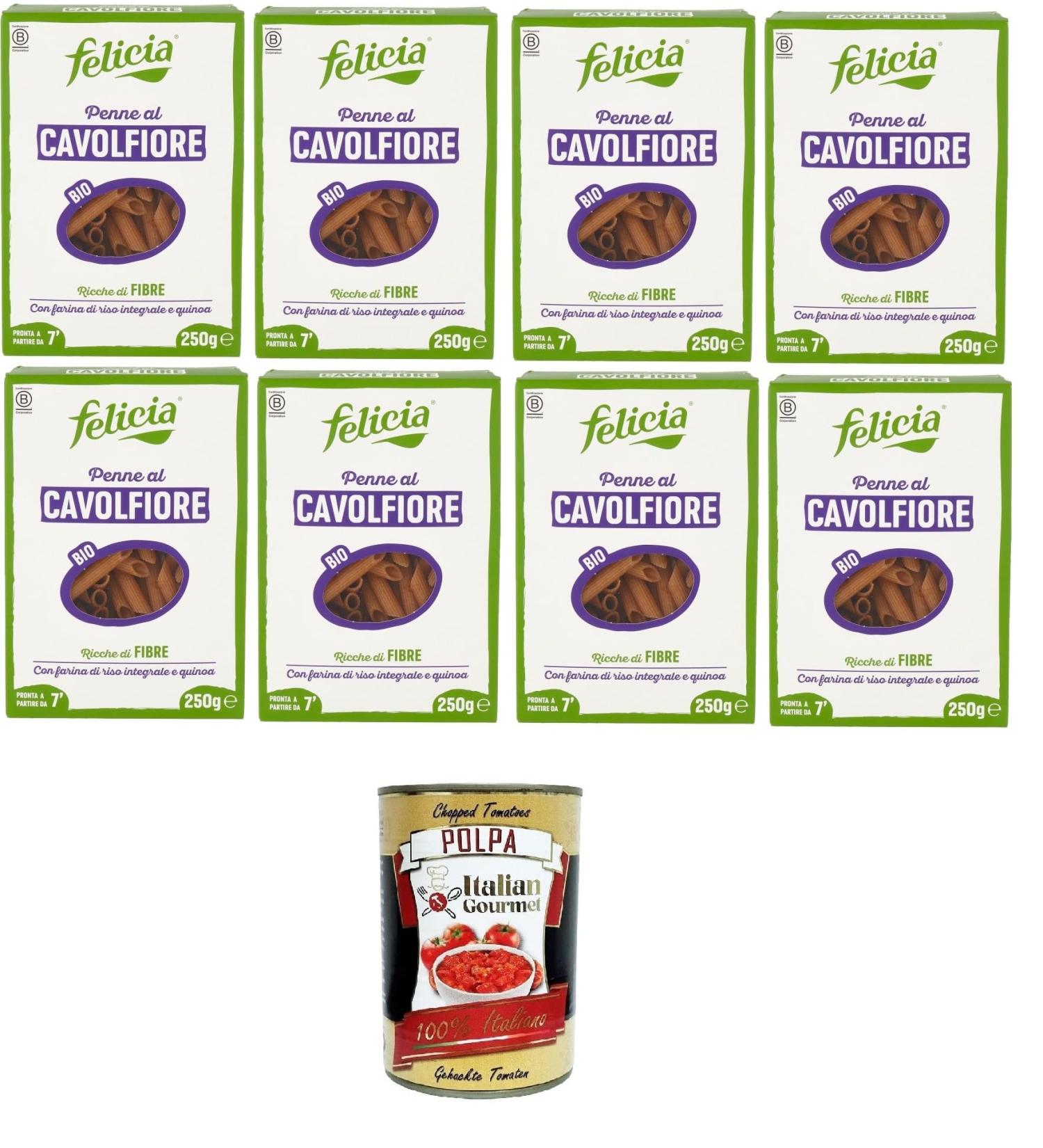 Italian Gourmet E.R. Felicia Cauliflower Penne with brown rice flour and quinoa 8 x 250 g + Italian Gourmet pulp 400 g - Buy Online on GoSupps.com