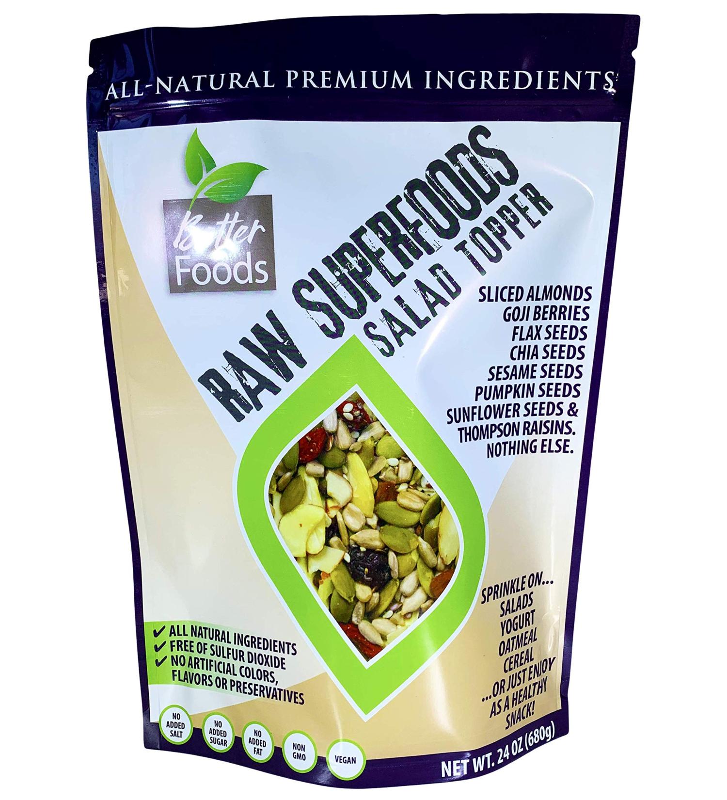 Raw Superfoods Salad Topper - Goji Berries, Almonds, Chia, Flax, Pumpkin Seeds, and More | Healthy, Non-GMO, Gluten-Free, Keto, Paleo, Vegan | High Fiber, Low Sugar - Buy Online on GoSupps.com