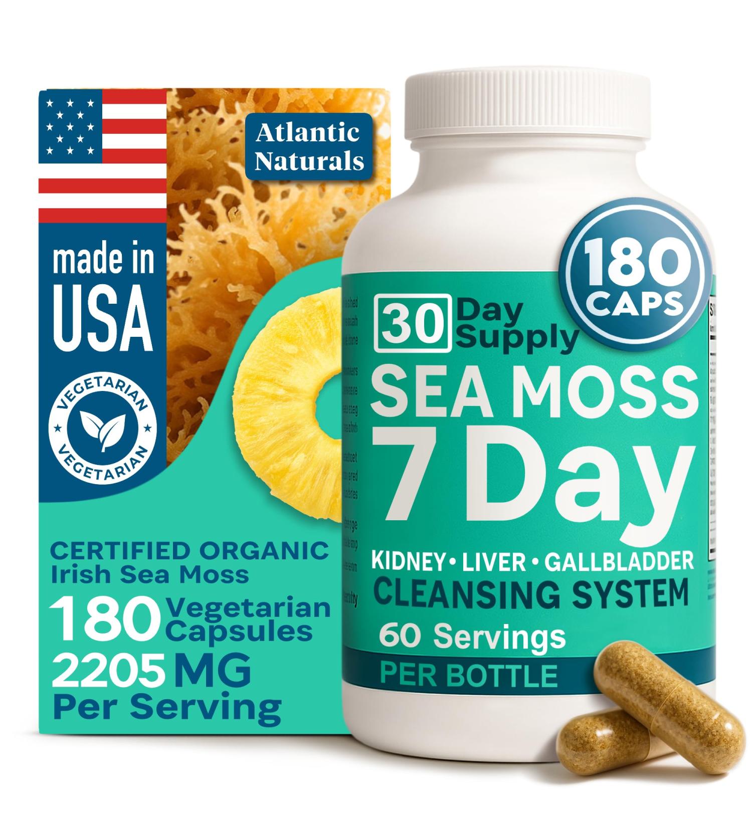 Atlantic Naturals Sea Moss Capsules 7 Day Herbal Blend for Liver & Gallbladder Wellness with Dandelion Root Milk Thistle Burdock Root Red Clover & Chanca Piedra 180 Count Sea Moss Capsules Capsule - Urinary System - Buy Online on GoSupps.com