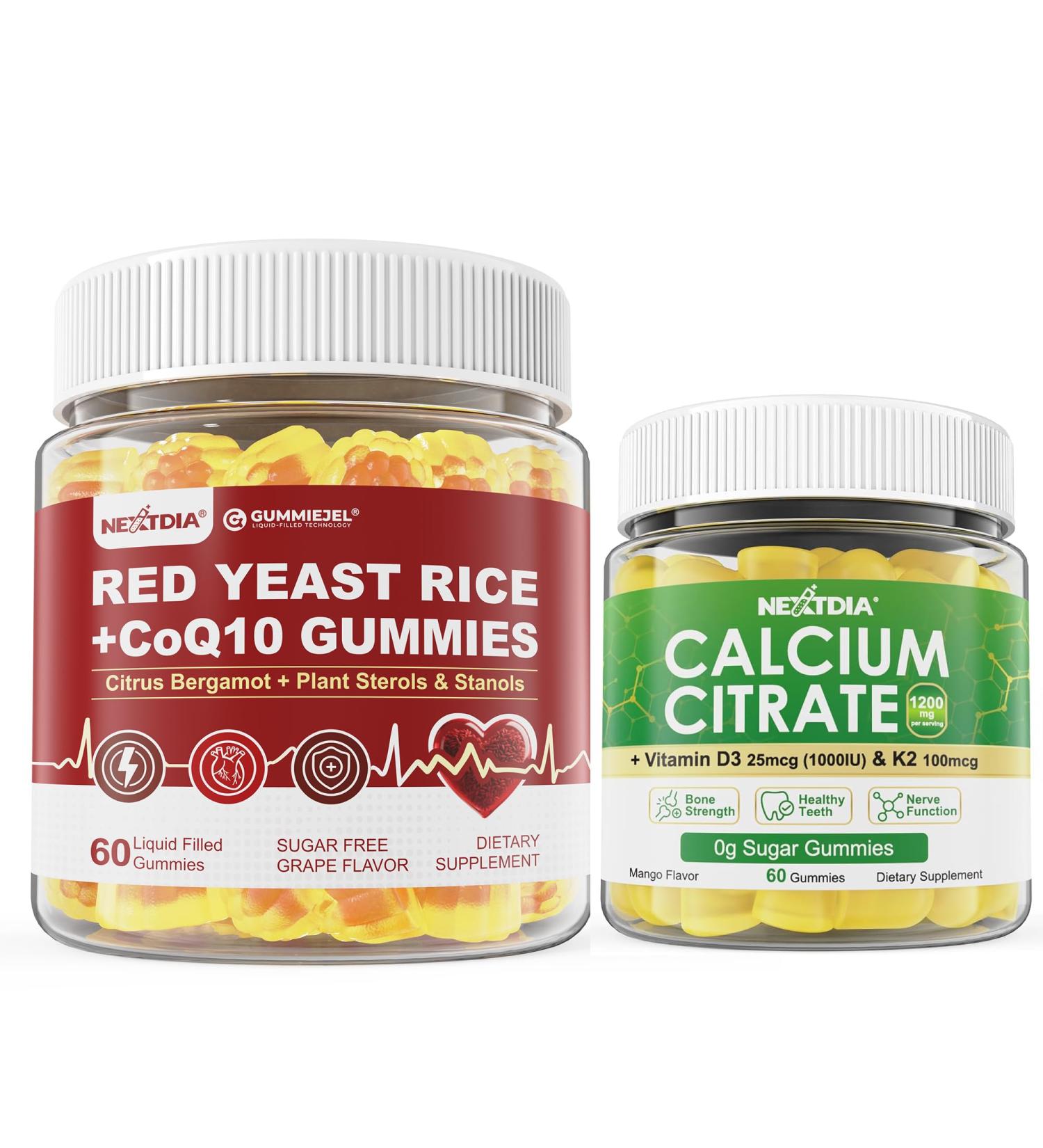 Nextdia 1P Calcium Citrate Gummies 1200MG + 1P Red Yeast Rice Gummies 2400MG for Adults - Buy Online on GoSupps.com