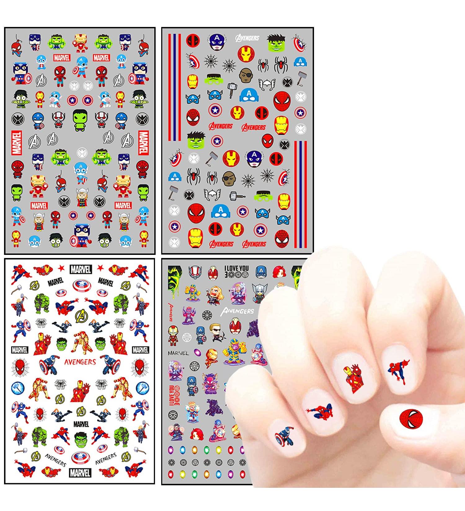 Cute Cartoon Nail Art Stickers 3D Self Adhesive Nail Decals Anime Kawaii Nail Sticker Designer Nail Supplies for Boys Kids Girls Manicure Tips Party Decoration (4 Sheets)