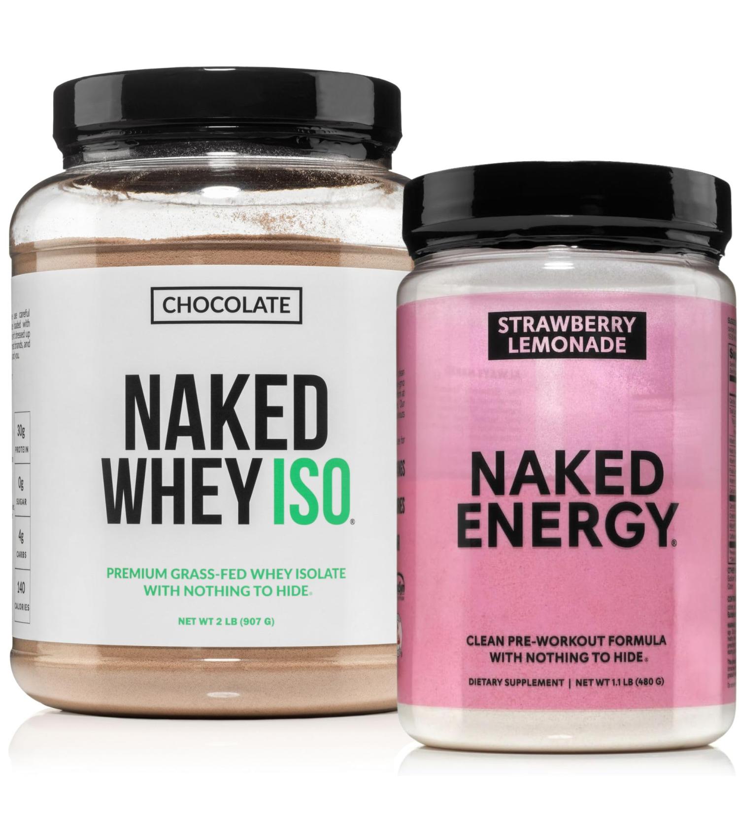 NAKED Chocolate Whey Isolate Protein Powder (24 Servings) Strawberry Lemonade Energy Pre Workout (30 Servings) Grass-Fed Non-GMO Gluten Free Soy Free Vegan Friendly - Buy Online on GoSupps.com