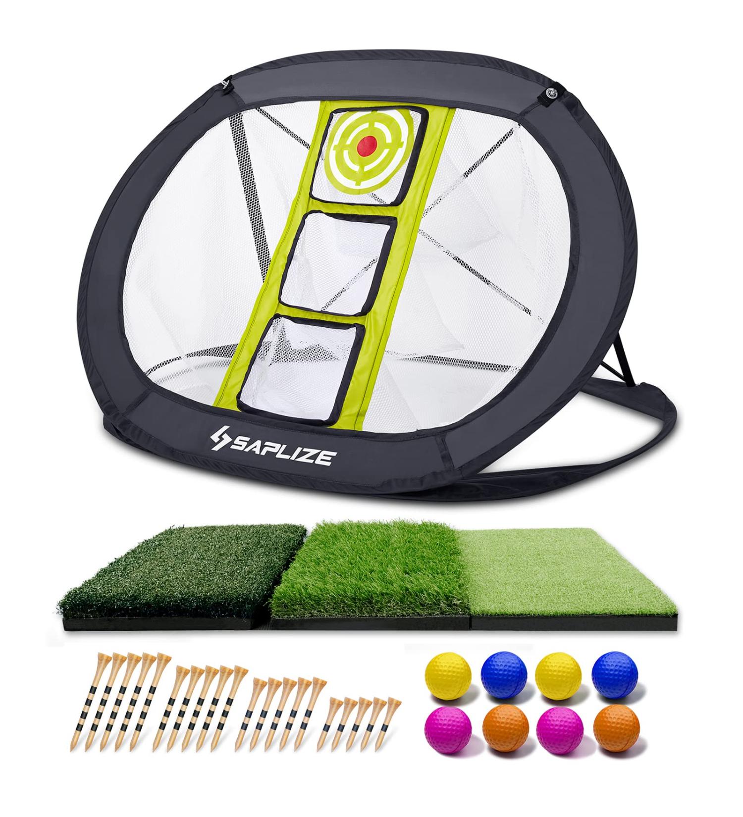 SAPLIZE Golf Chipping Net - Portable X-Shaped Target Net for Indoor/Outdoor Practice - 3 Targets with Mat Kit - Buy Online on GoSupps.com