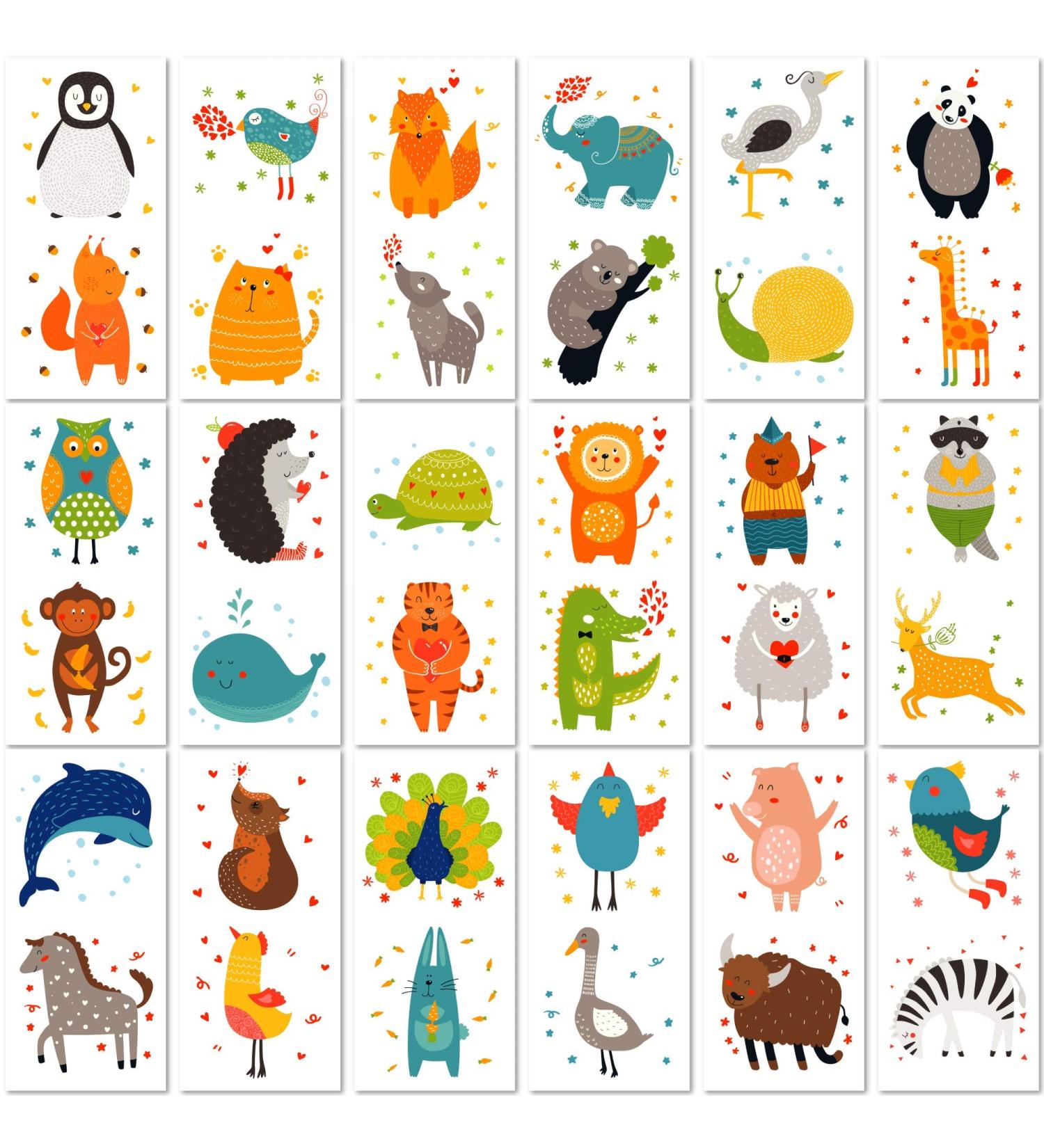 PapaKit Cute Zoo Animals Temporary Tattoo Set - 36 Fake Tattoos for Kids Birthday Party Favors | Non-Toxic, Food Grade, Safe & Removable - Buy Online on GoSupps.com