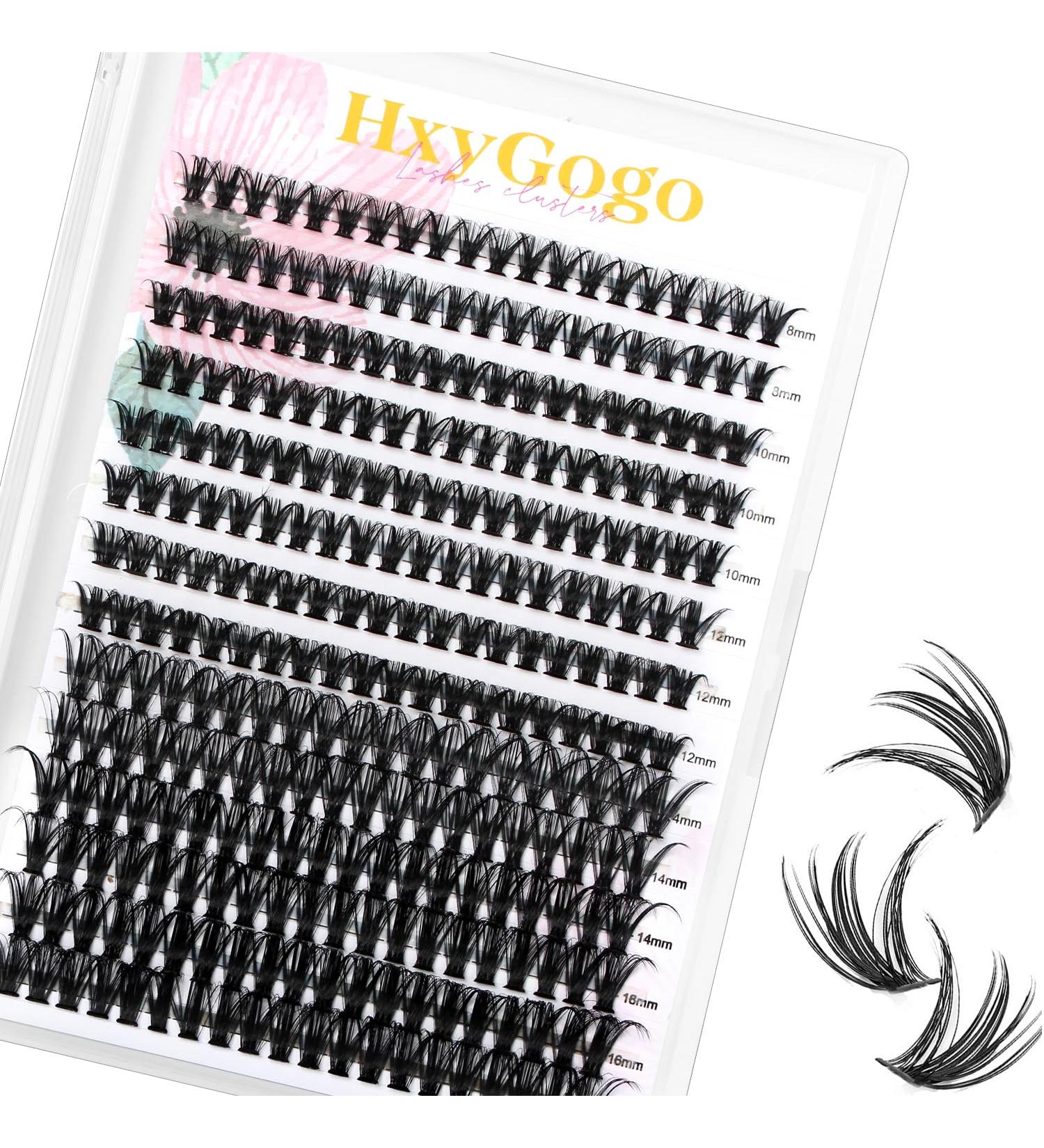 HxyGogo Wispy Cluster Lash Extensions 280Pcs - DIY Individual D Curl Lashes for Natural Fluffy Look 8-16MM - Reusable and Easy to Apply at Home - Buy Online on GoSupps.com