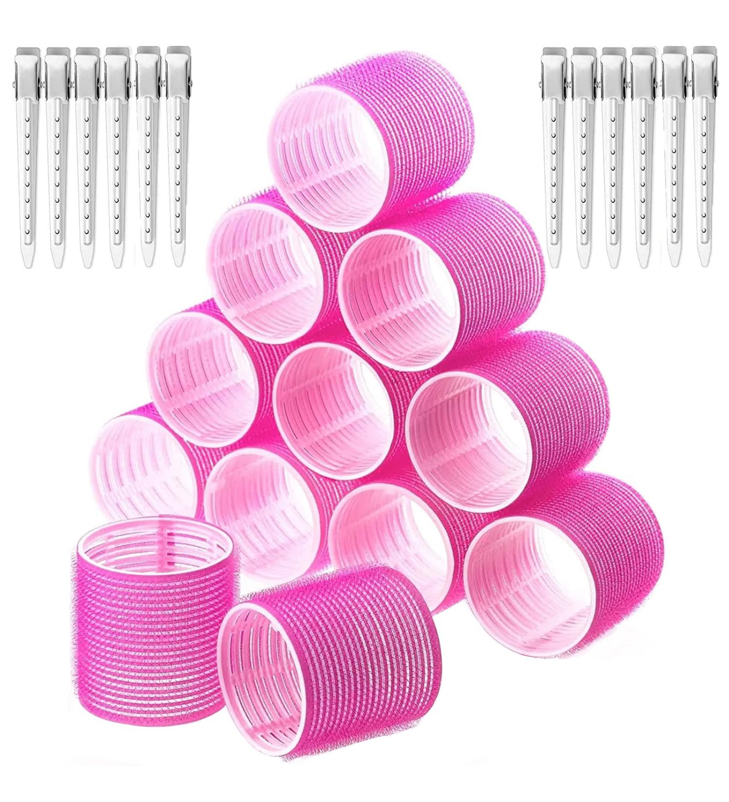 Hair Rollers Set 24 Pcs Hair Curlers With 12 Pcs 48MM Self Grip Jumbo Hair Rollers & 12Pcs Duckbill Clip Salon DIY Hairdressing Curlers Hair Curlers Rollers Tools for Long Medium Short Hair Rose Red-48MM - Buy Online on GoSupps.com