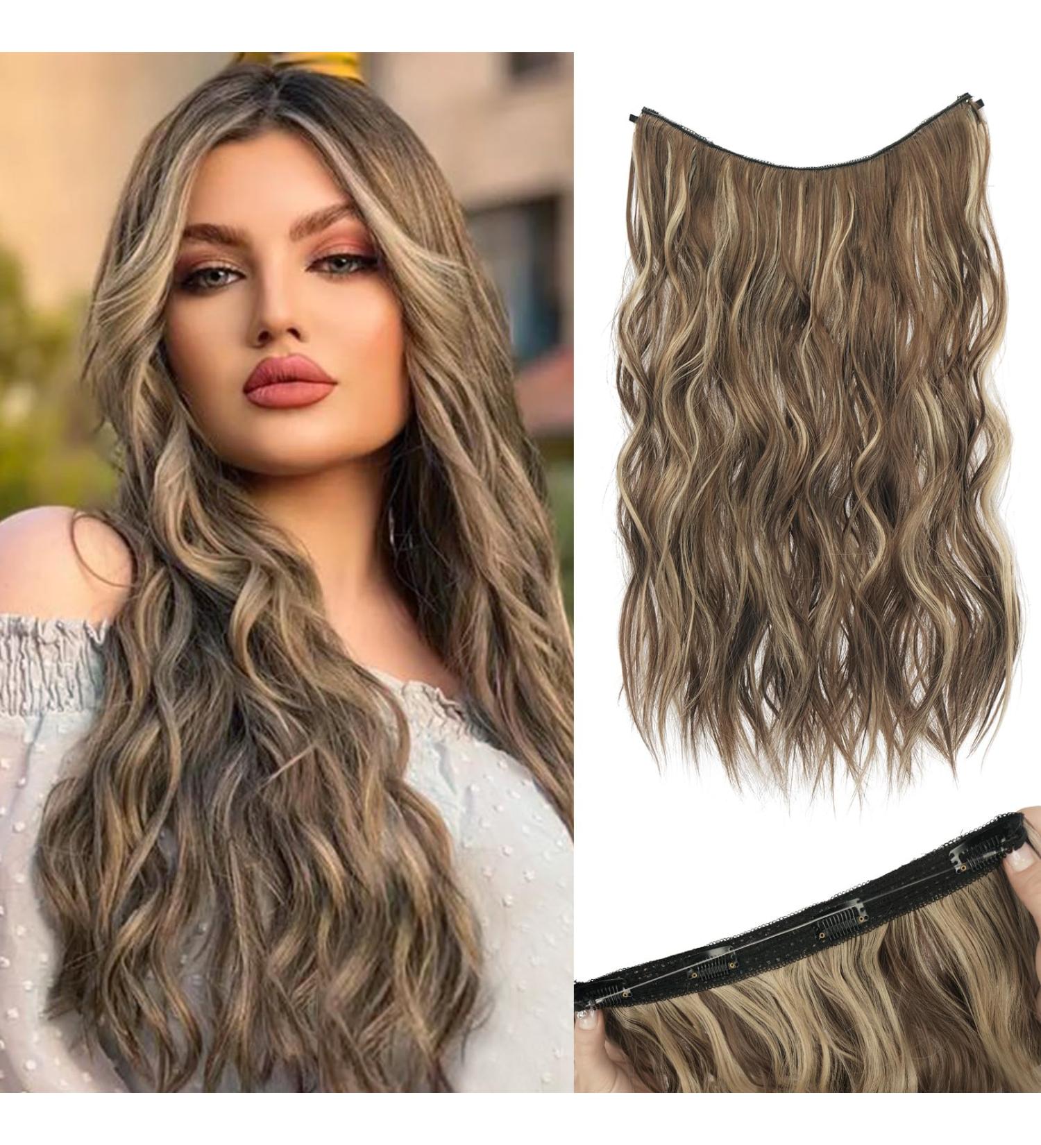 Buy Sofeiyan Invisible Wire Hair Extensions - 50cm Soft Lace Long Curly Brunette & Ash Blonde | Best Synthetic Hair Pieces for Women - Buy Online on GoSupps.com