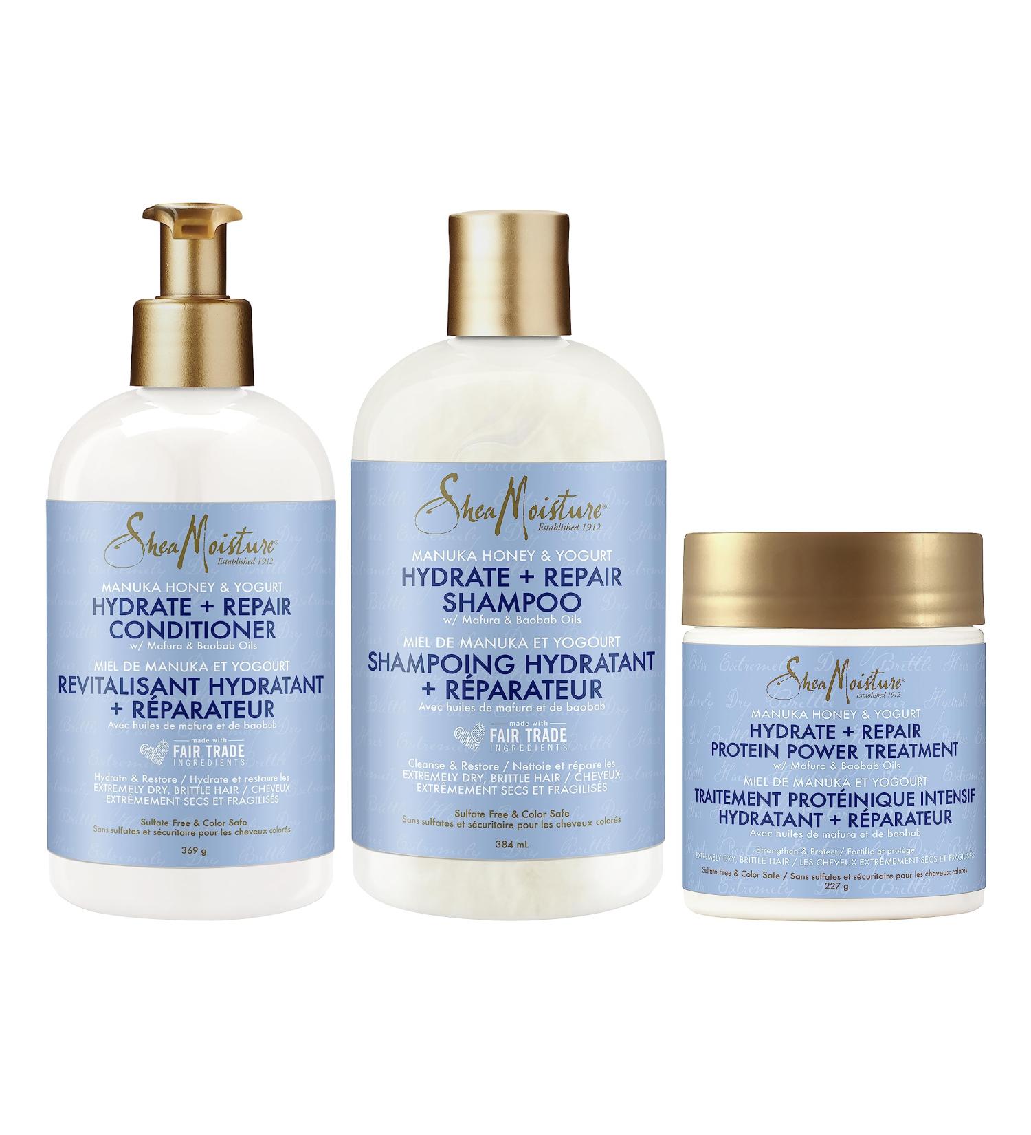 Shea Moisture Manuka Honey & Yogurt Shampoo Conditioner & Protein Power Treatment For Dry Damaged Hair Formulated Without Sulfates Silicones Parabens Phthalates Mineral Oil or Petrolatum 3 Pack - Buy Online on GoSupps.com