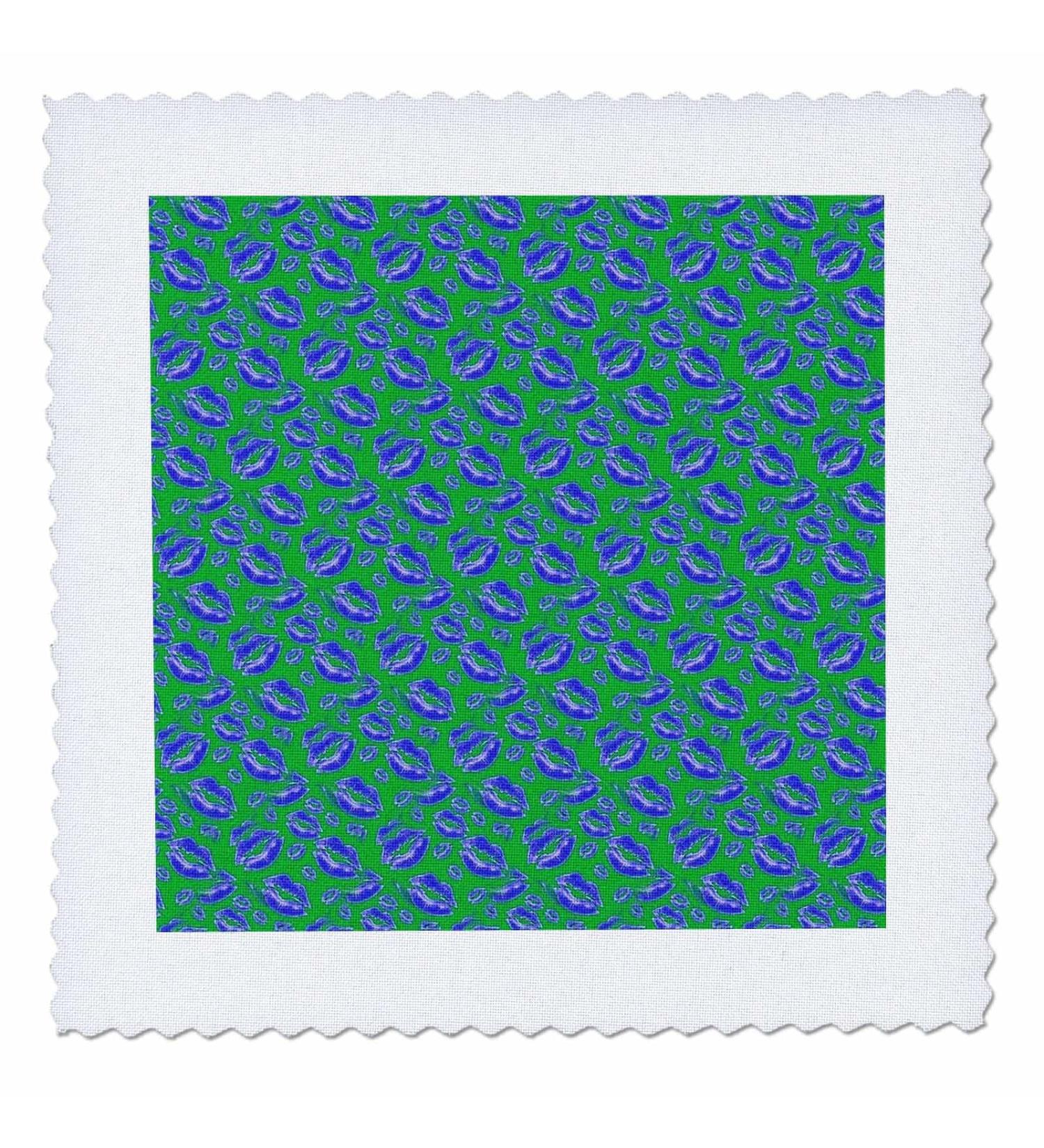 12x12 inch Quilt Square - Two Kisses Collided Lip Bold Blue Lips Pattern Pattern - Lipstick Kisses