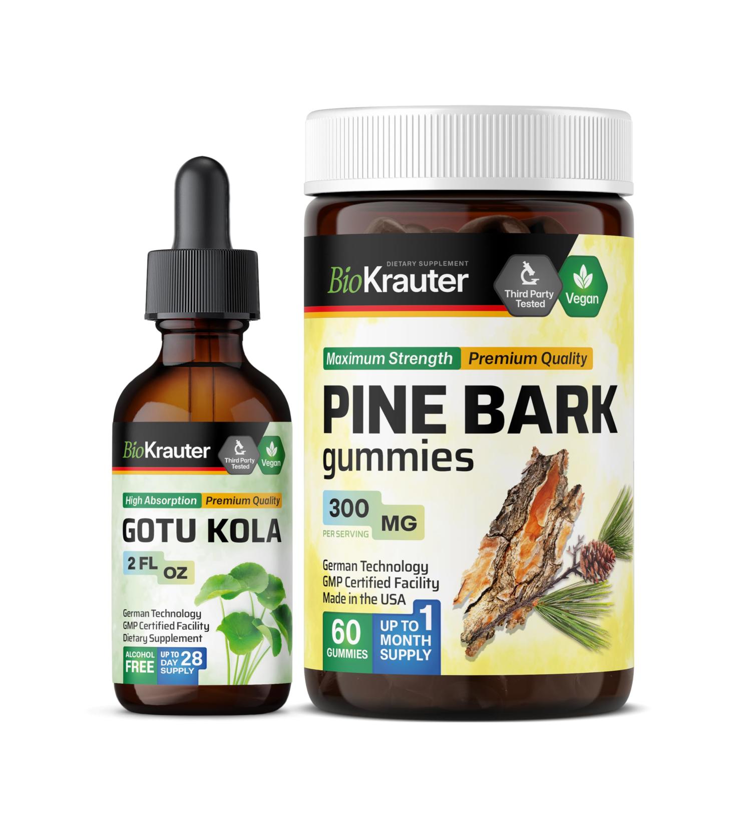 BIO KRAUTER Gotu Kola Tincture 2 Fl. Oz. & Pine Bark 60 Gummies - Buy Online on GoSupps.com