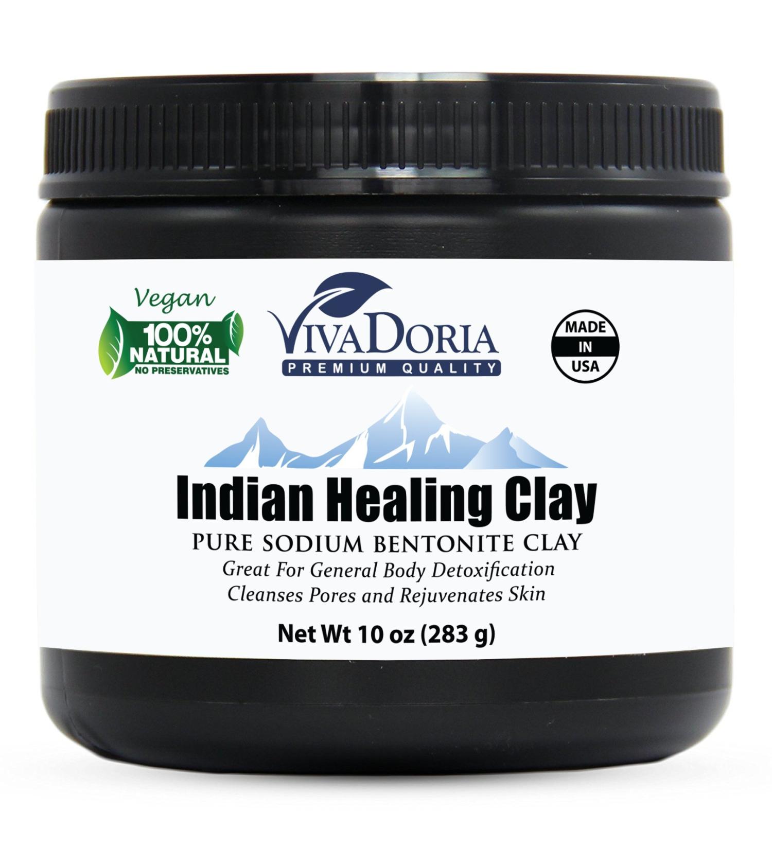 Viva Doria Indian Healing Clay 10 Oz - Deep Pore Cleansing Therapeutic Grade Clay Face Mask - Natural Sodium Bentonite Clay for Clear Skin - Buy Online on GoSupps.com