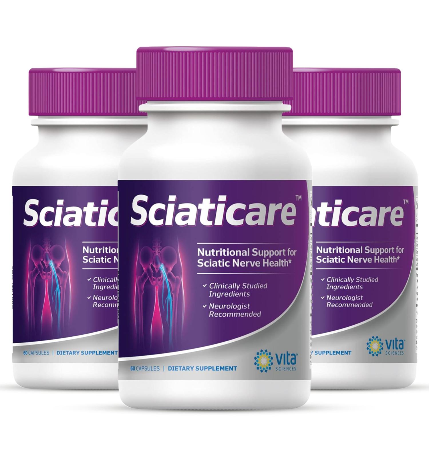 Vita Sciences Sciaticare Nerve Soothing Supplement Vitamins with Natural R-ALA Form 40X Strength NOT Synthetic Alpha Lipoic Acid (ALA) - Lower Lumbar Sciatic Hip Thigh Leg Foot 3 Pack