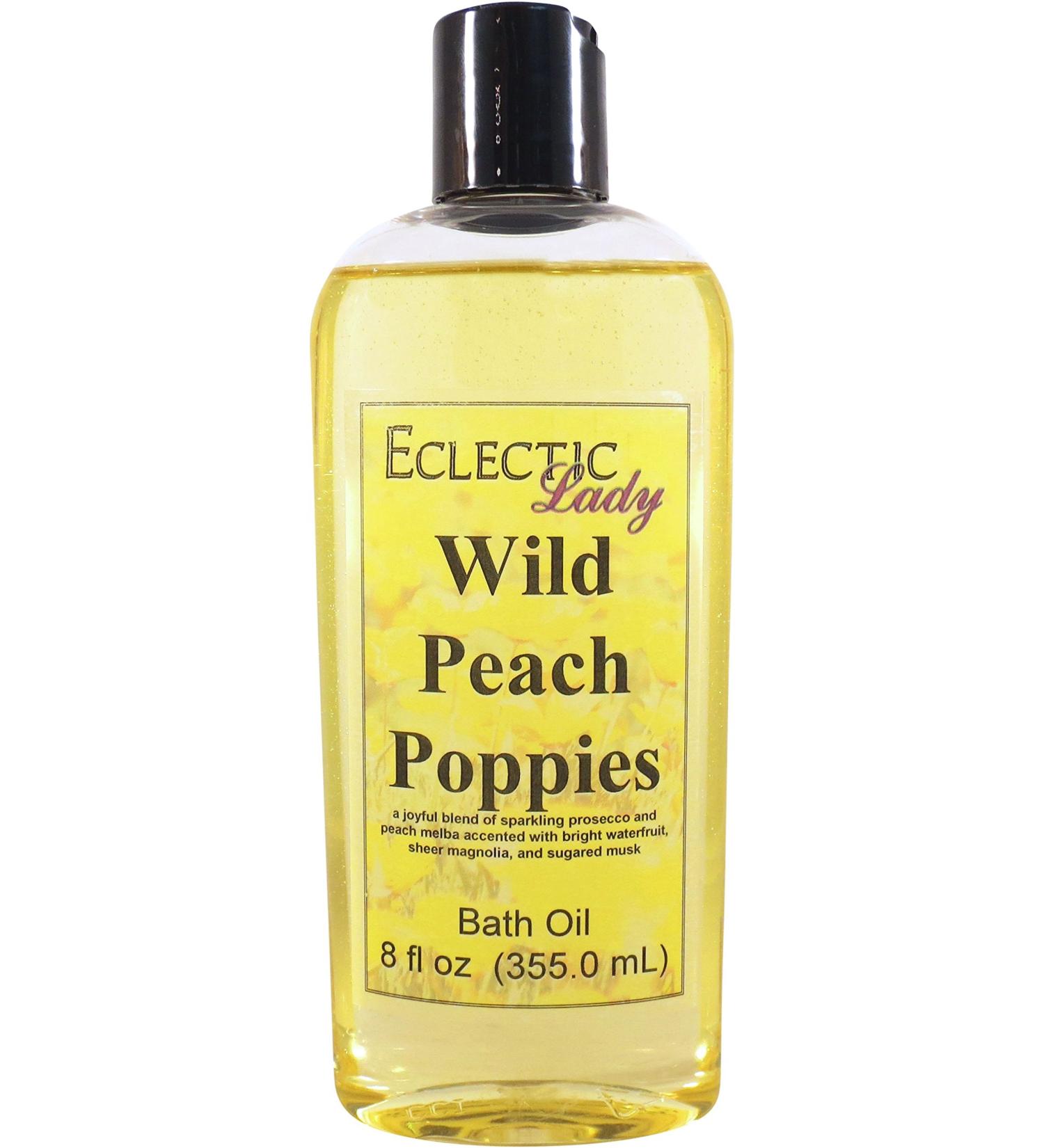 Wild Peach Poppies Bath Oil by Eclectic Lady | Relaxing & Moisturizing Scented Body Oil for Dry Skin | 8 oz Fragrance Shower Oil - Buy Online on GoSupps.com