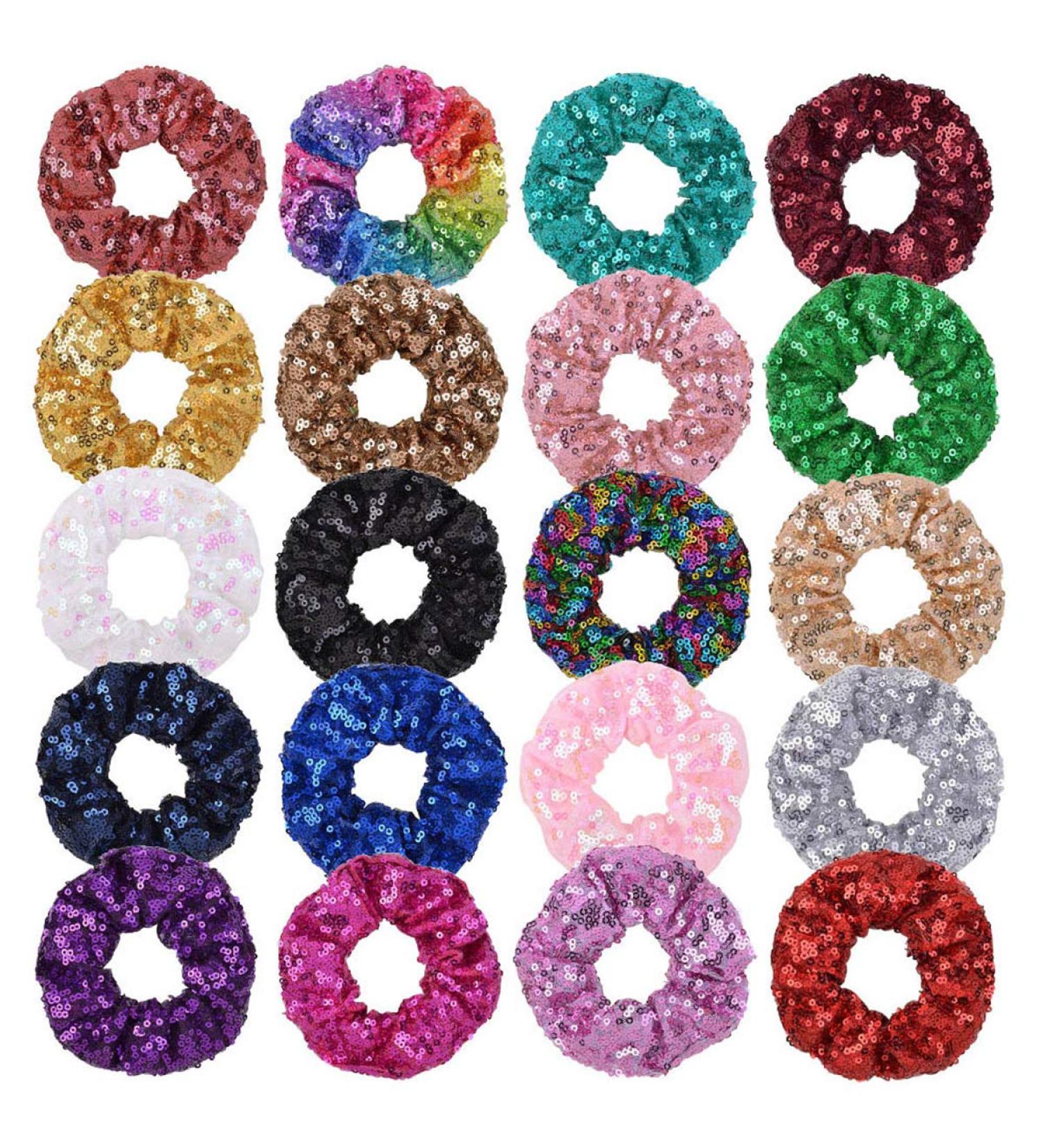 20PCS Glitter Metallic Scrunchies - Shiny Hair Ties for Girls and Women (Multicolor) - Buy Online on GoSupps.com