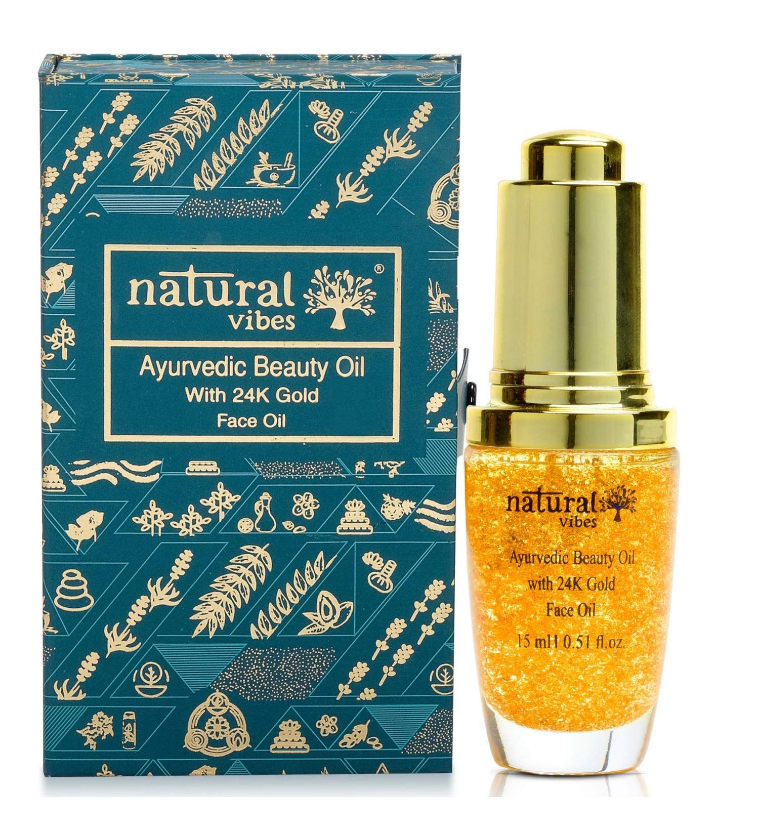Natural Vibes Gold Beauty Oil Elixir - Nourishing Face Lips & Neck Oil for Restful Sleep | 15 ml - Buy Online on GoSupps.com