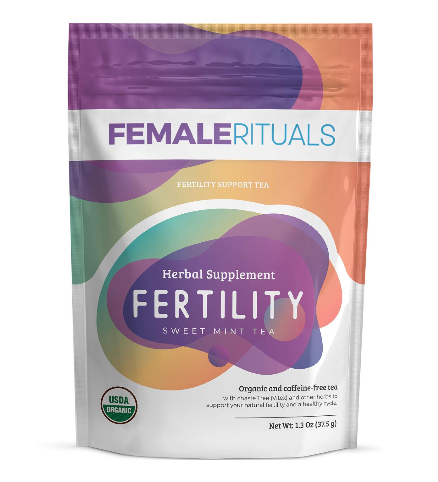 Female Rituals Organic Peppermint Fertility Tea - 30 Cups/15 Sachets - Herbal Blend for Female Fertility Boost - Sweet Mint Flavor - Buy Online on GoSupps.com