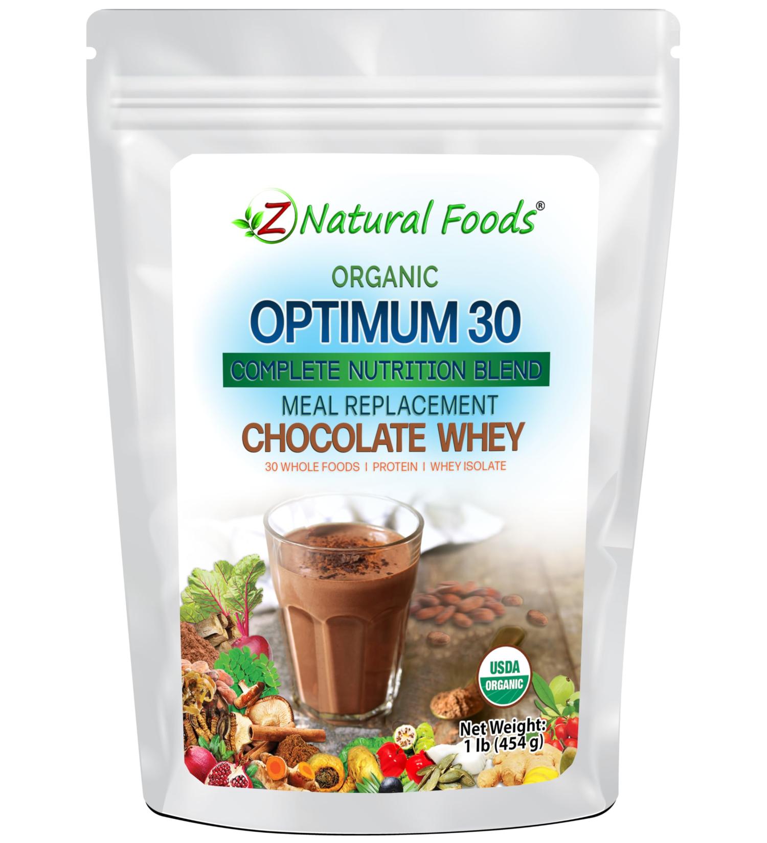 Buy Z Natural Foods Optimum 30 Organic Chocolate Whey Meal Replacement Powder - International Shipping Available - Healthy Protein Supplement - Buy Online on GoSupps.com