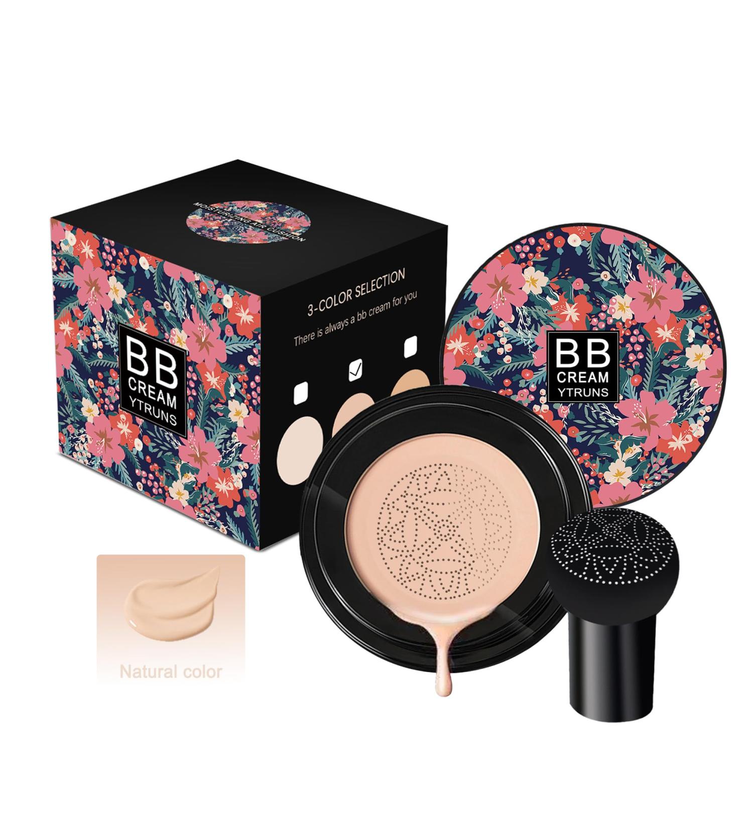 YTRUNS Mushroom Head Air Cushion CC Cream - Moisturizing BB Cream Foundation with Concealer Long-Lasting Waterproof Makeup for Mature Skin Brighten & Even Skin Tone All Skin Types (Natural) - Buy Online on GoSupps.com