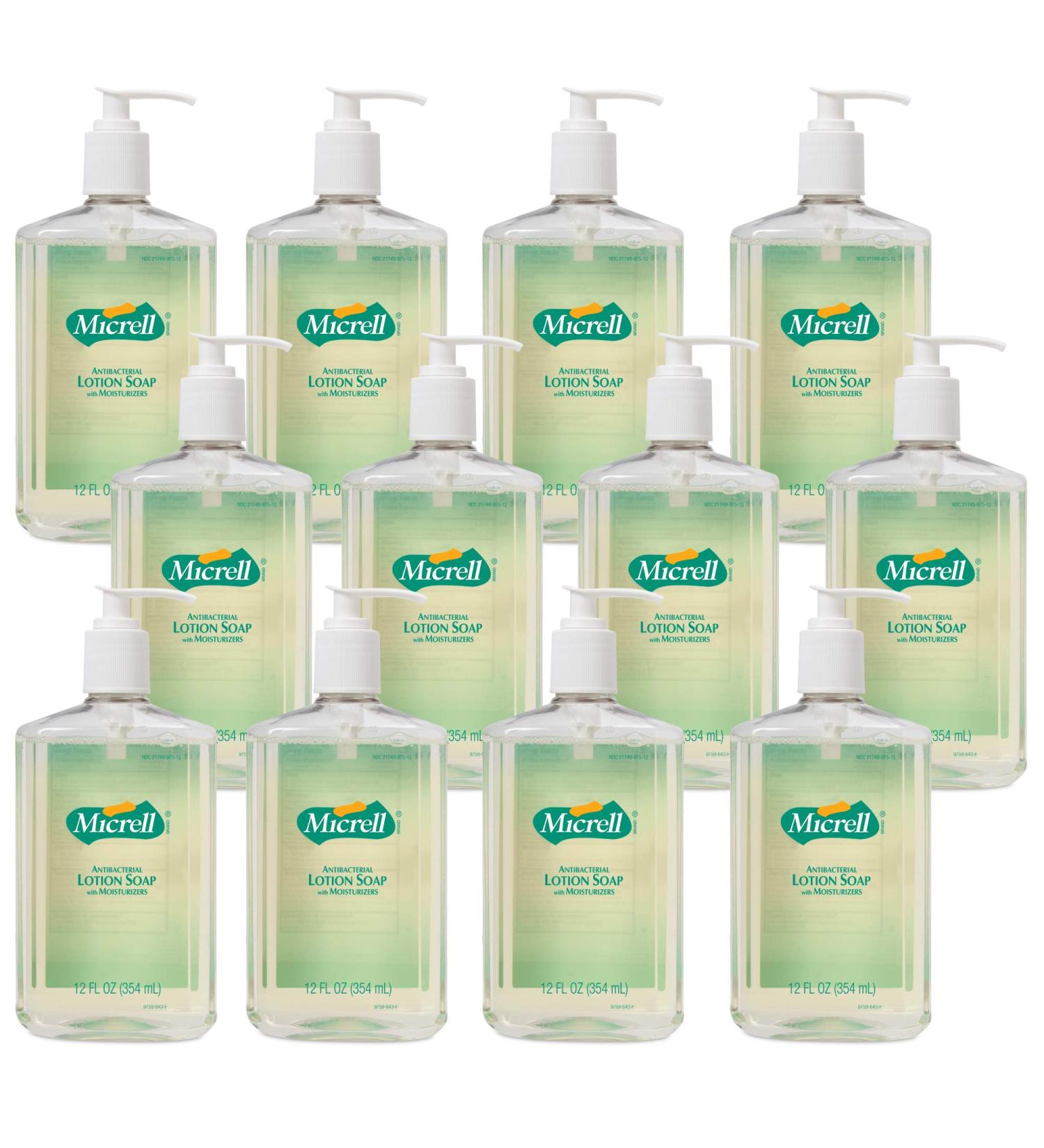 GOJO Purell Micrell Antibacterial Lotion Soap Lemon Citrus Fragrance 12 fl oz Lotion Hand Soap Pump Bottle (Pack of 12) 9759-12