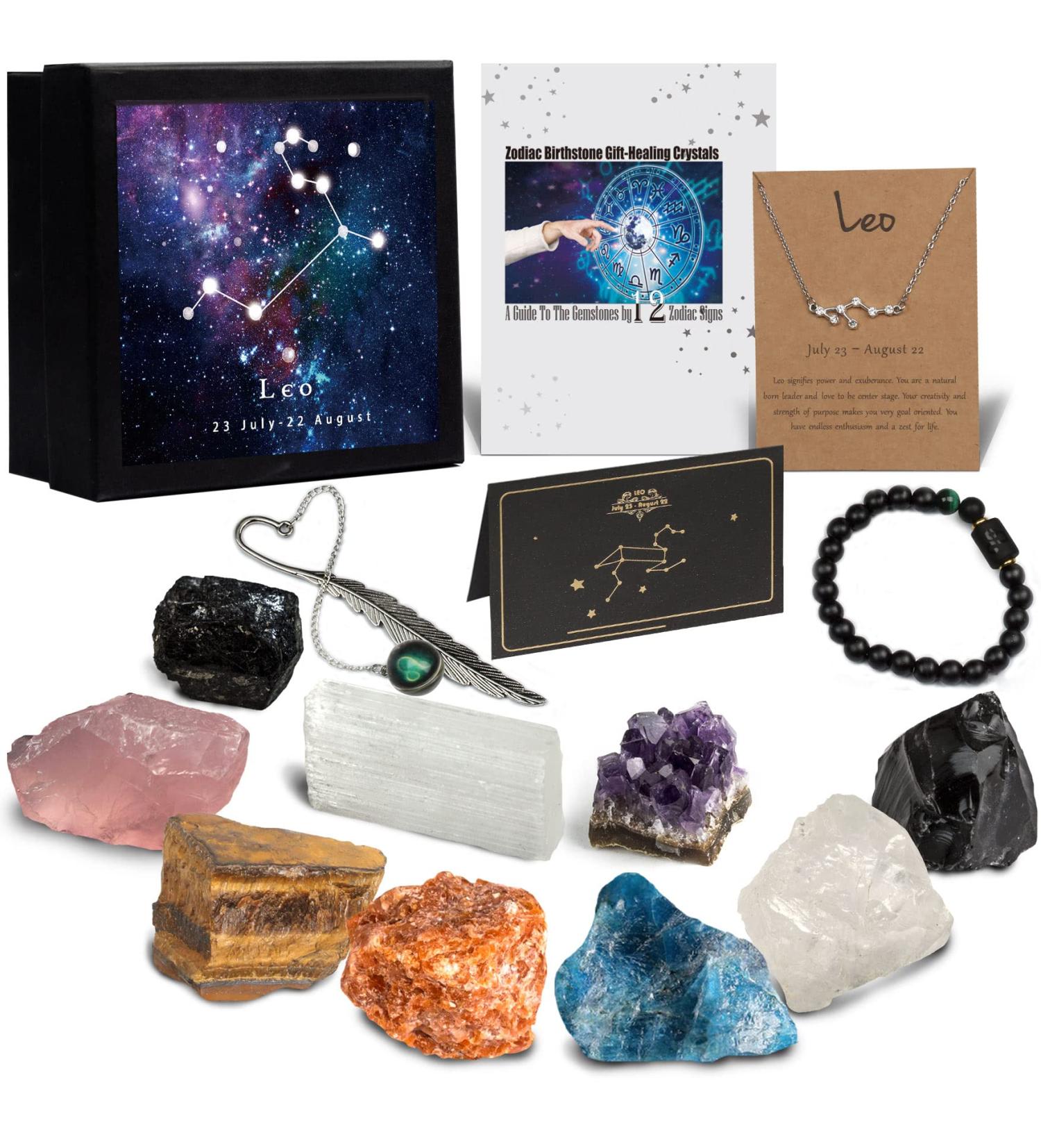 Leo Zodiac Crystal Set | Birthstone Gemstones for Women | Chakra Charms & Healing Stones | Astrology Decor Gift Kit - Buy Online on GoSupps.com