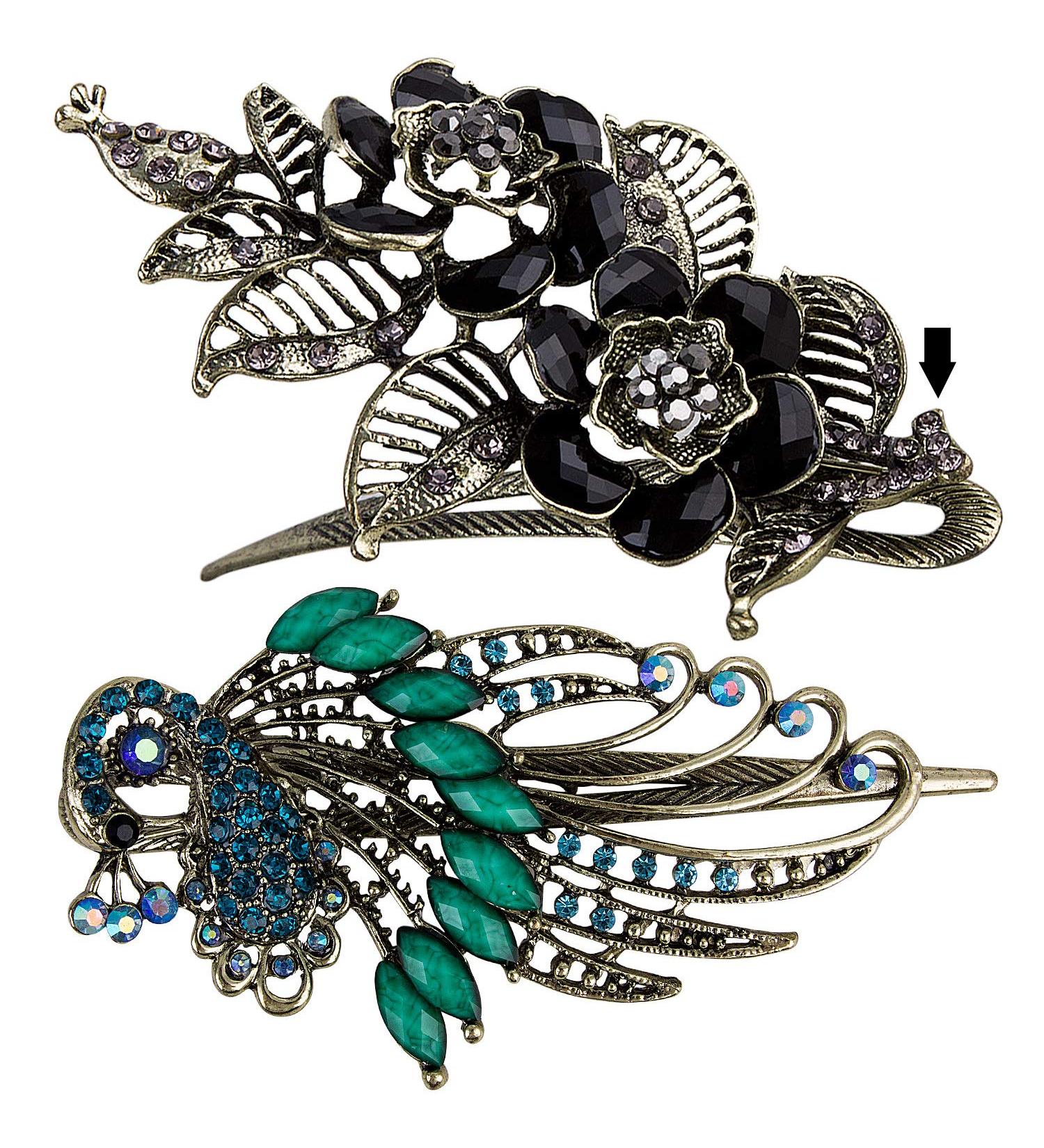 Vintage Metal Hair Clips Set of 2 for Women | Peacock & Flower Barrettes - Bridal Hair Accessories - Buy Online on GoSupps.com