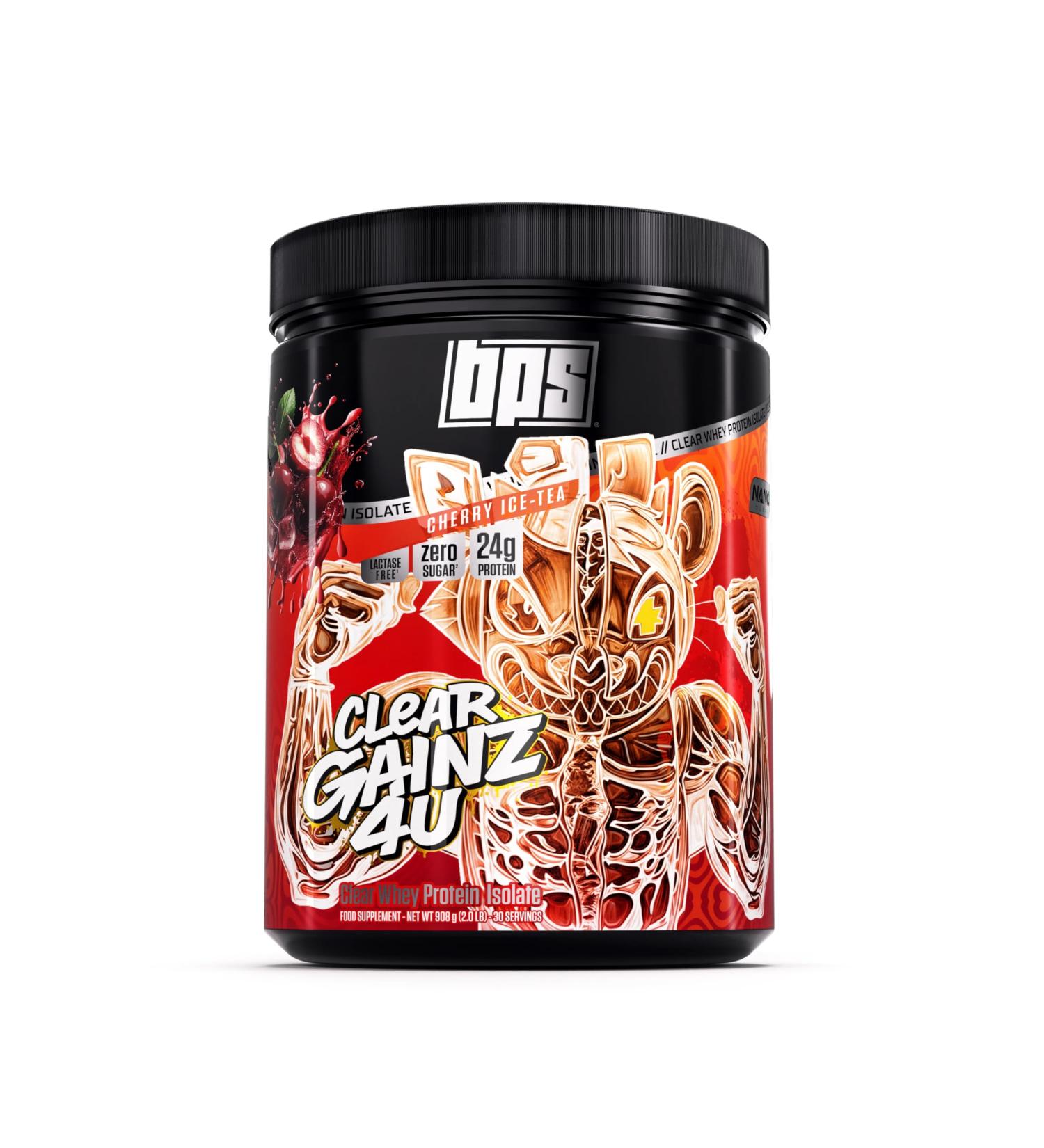 BPS PHARMA ClearGainz4U - Clear Whey Protein Isolat sans sucre - Pour le d veloppement musculaire le r gime et la r cup ration - 24 g de prot ines par portion - Sans lactose et sans graisse - Saveur Th glac cerise - Buy Online on GoSupps.com