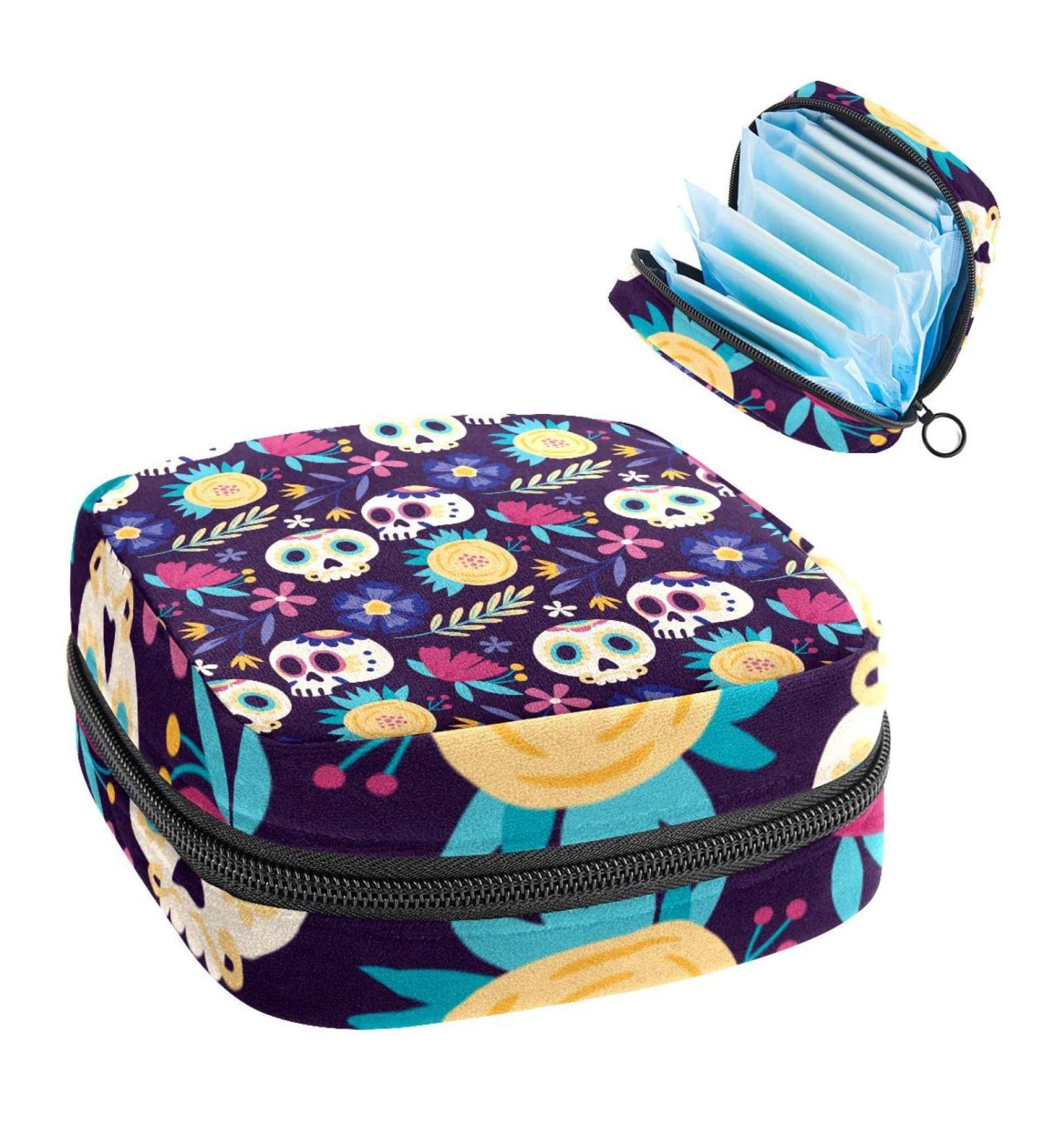 Buy Women's Bonds Storage Pockets Stillpad Halter - Colorful Day of Dead 3 Portable Period Kit Bag | Feminine Product Bag for Women & Girls - Buy Online on GoSupps.com