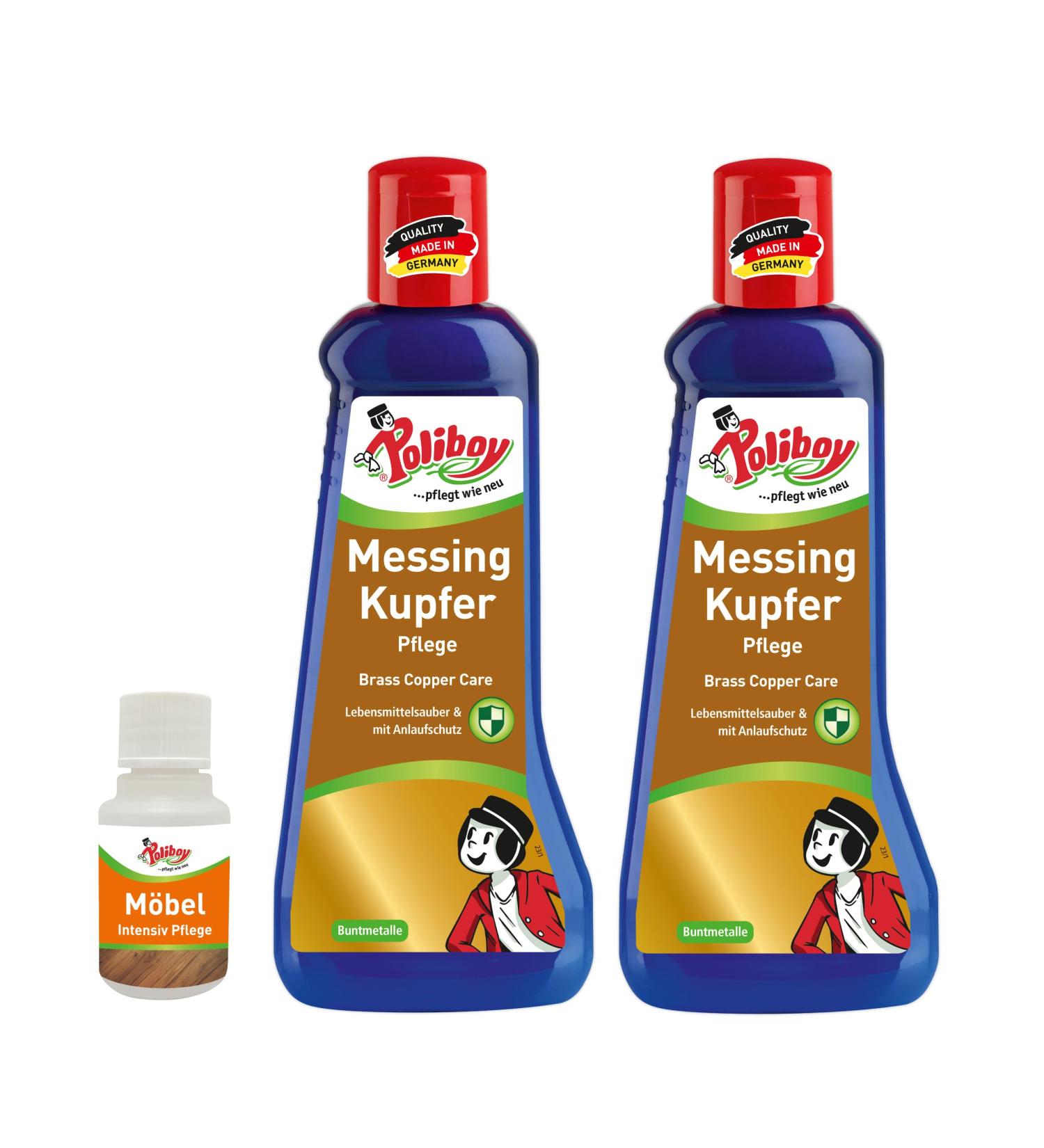 Poliboy brass copper care - gloss polish to remove contact points - 2x 200 ml - with product sample - made in Germany brass copper care 200 ml (2 Pack)