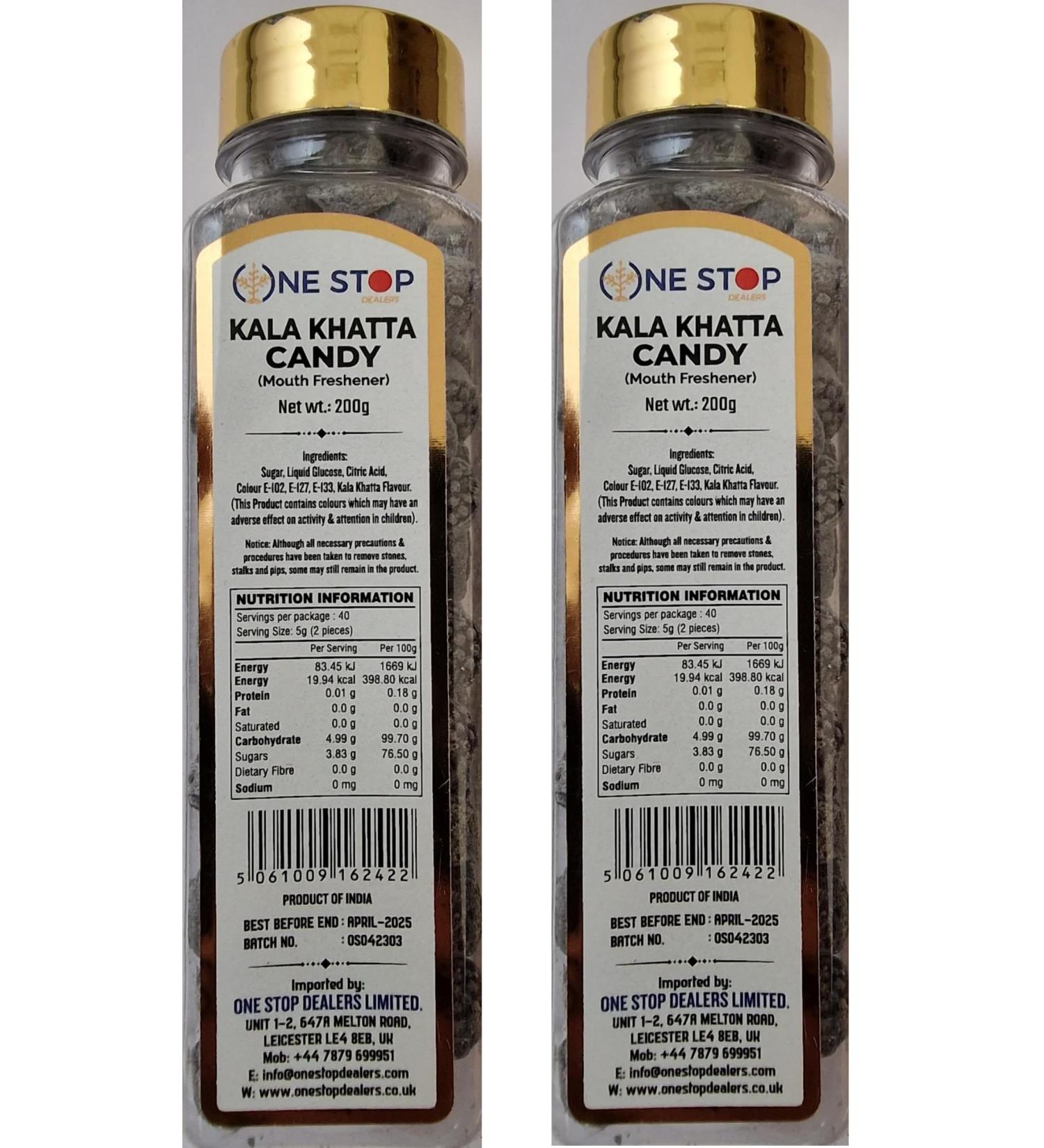 One Stop Dealers Jar Kala Khatta Candy 200 Gram - With Special Flavors Mouth Freshener - Eat Anywhere or Anytime - More Popular With Kids (Pack of 2)