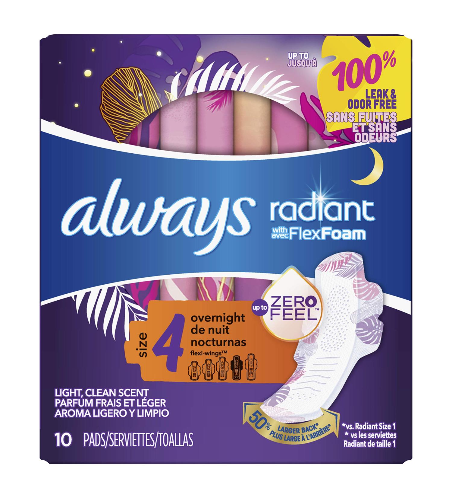 Always Radiant Pads Size 4 Overnight Absorbency | Scented | 10 Count - Buy Online on GoSupps.com