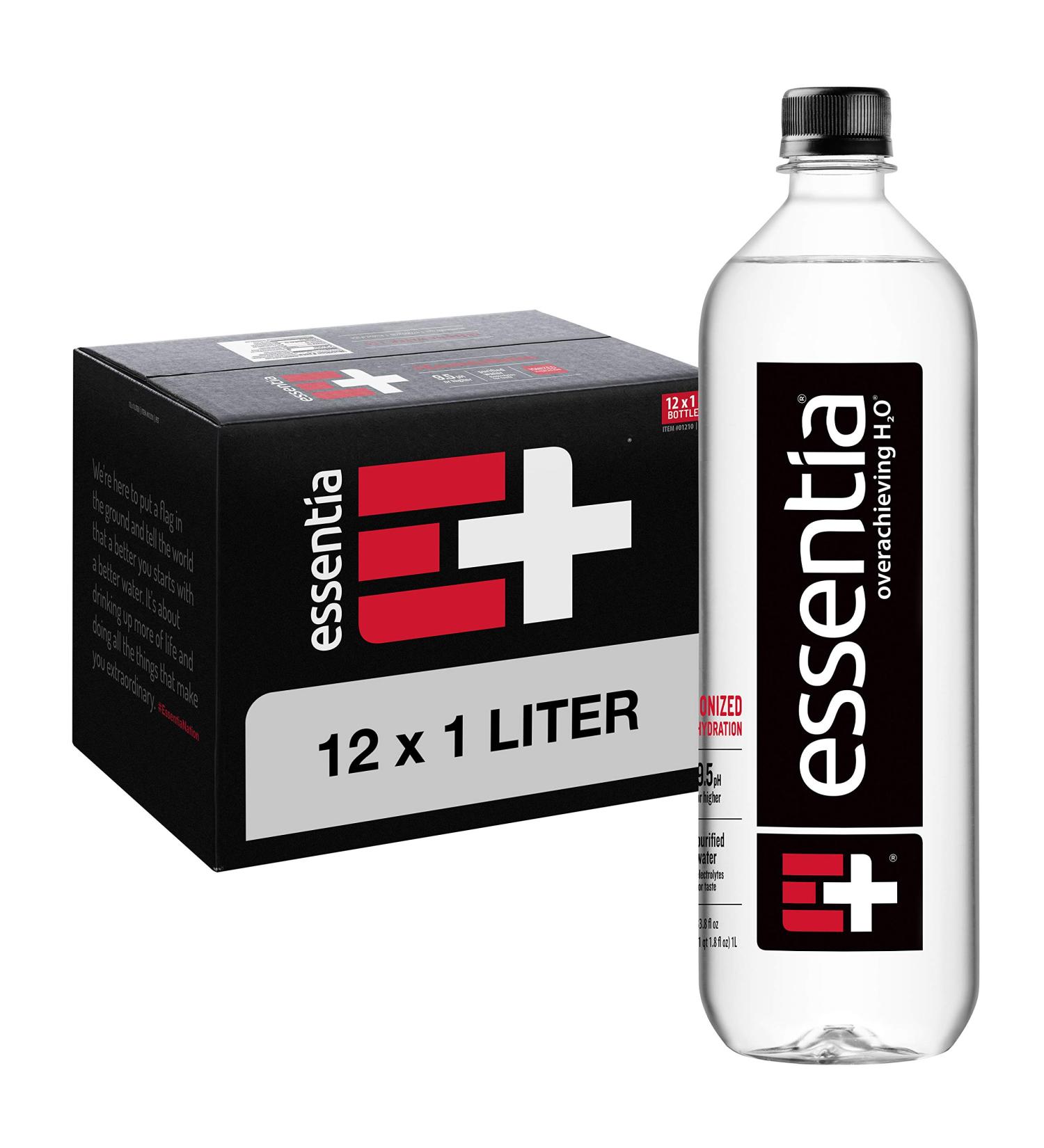 Essentia Ionized Alkaline Bottled Water - 1L, 99.9% Pure, Electrolyte Infused, pH 9.5+ (Pack of 12) - Buy Online on GoSupps.com