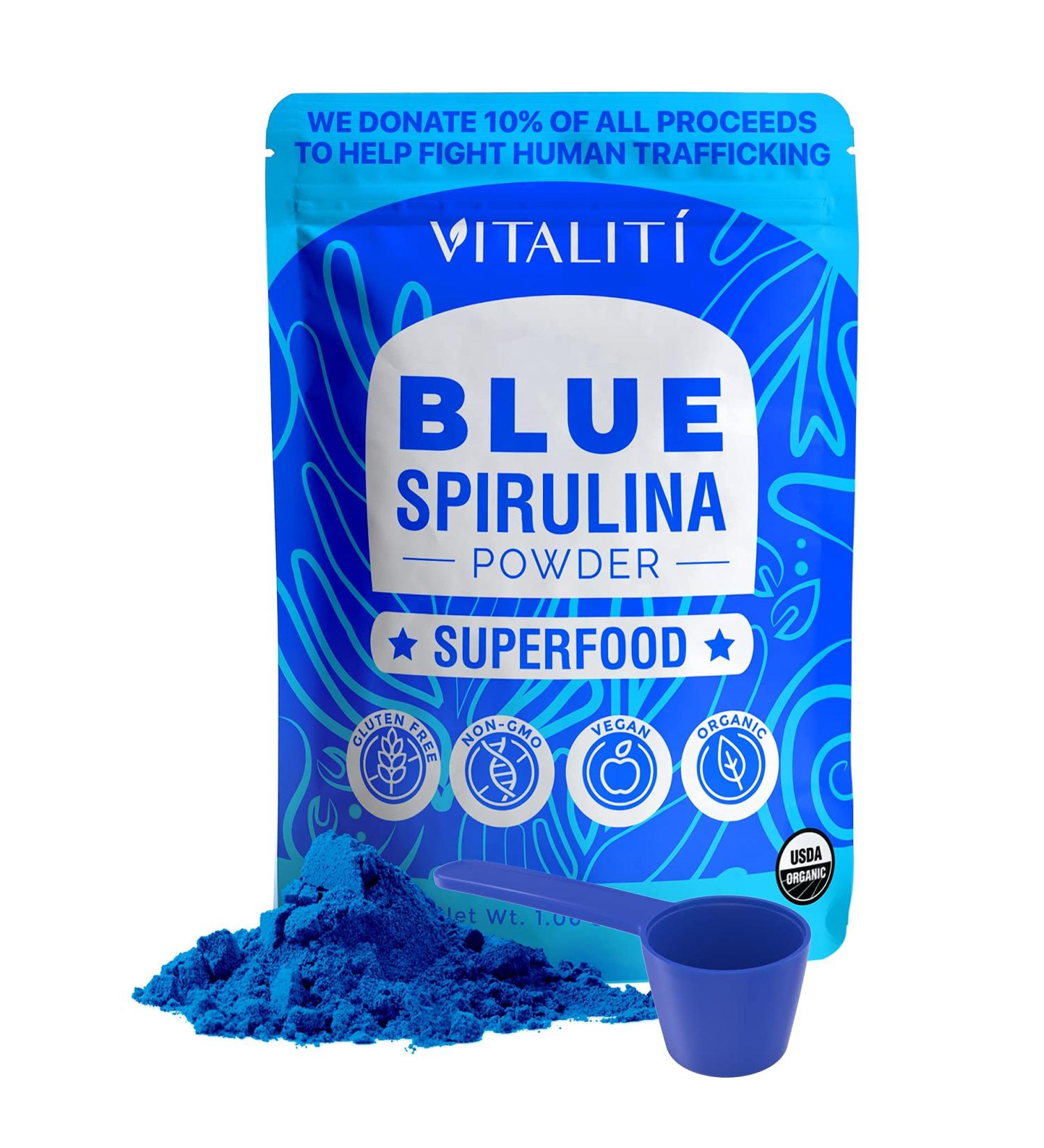 Organic Blue Spirulina Powder - 100% Pure Superfood Supplement for Natural Food Coloring - Vegan & USDA Certified Organic by Nuvlsa - 30 Servings - Buy Online on GoSupps.com
