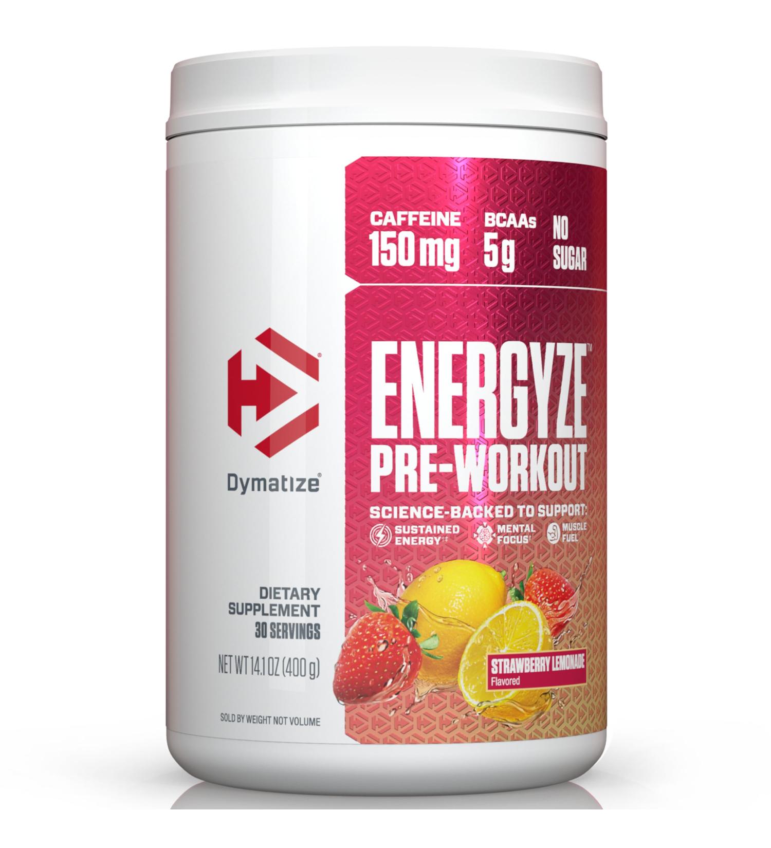Dymatize Energyze Pre Workout Powder for Men and Women Strawberry Lemonade 150mg Caffeine 5g BCAAs Performance Blend of L-Theanine L-Tyrosine L-Citrulline No Sugar (30 Servings) Strawberry Lemonade 14.1 Ounce (Pack o  - Buy Online on GoSupps.com