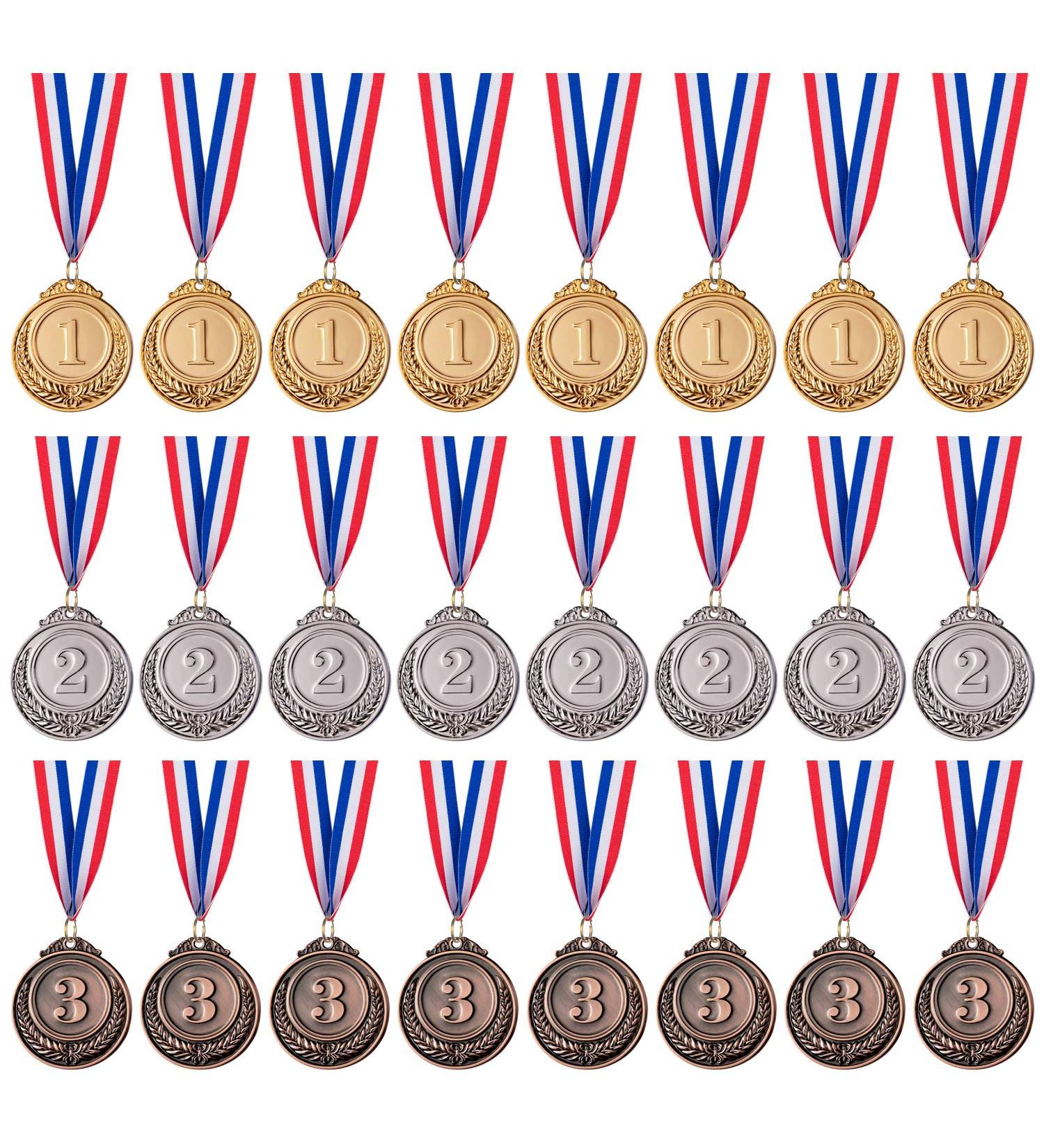 Favide 24 Piece Gold Silver Bronze Award Medals - Perfect for Competitions & Parties - Buy Online on GoSupps.com