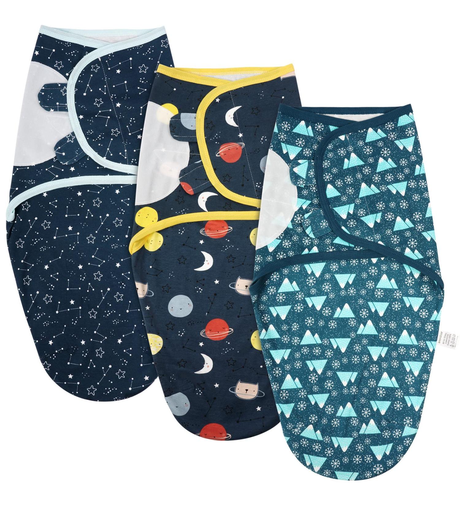 Vicloon Baby Swaddle Wraps 3 pcs Organic Cotton Blanket 0-3 Months | Breathable Newborn Swaddle for Boy and Girl (Dark Blue) - Buy Online on GoSupps.com
