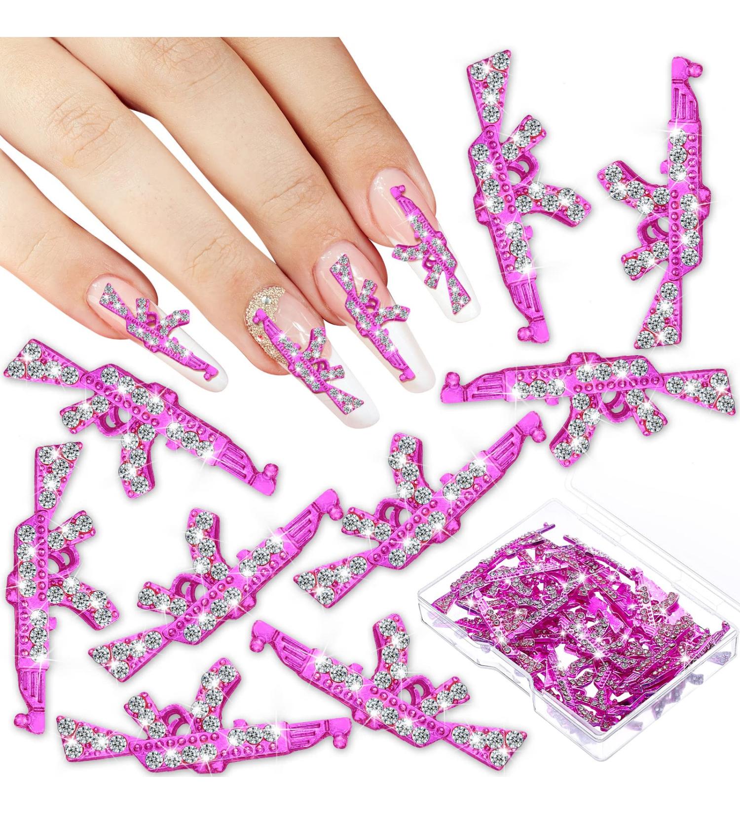 Loopeer 40 Pcs 3D Pink Gun Nail Charms - Shiny Diamond Metal Decorations for Nail Art & Jewelry Making - Buy Online on GoSupps.com