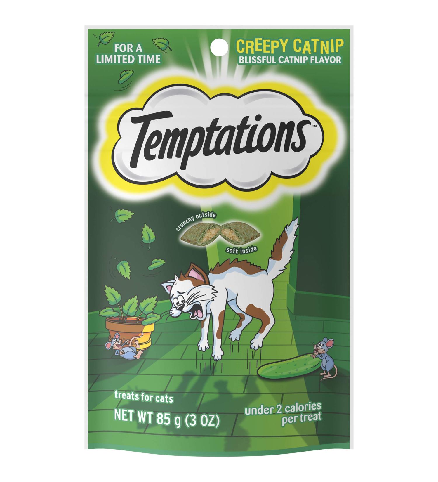 TEMPTATIONS Classic Crunchy and Soft Cat Treats 3 oz. - Creepy Catnip Flavor (12 Packs and Singles) - Buy Online on GoSupps.com