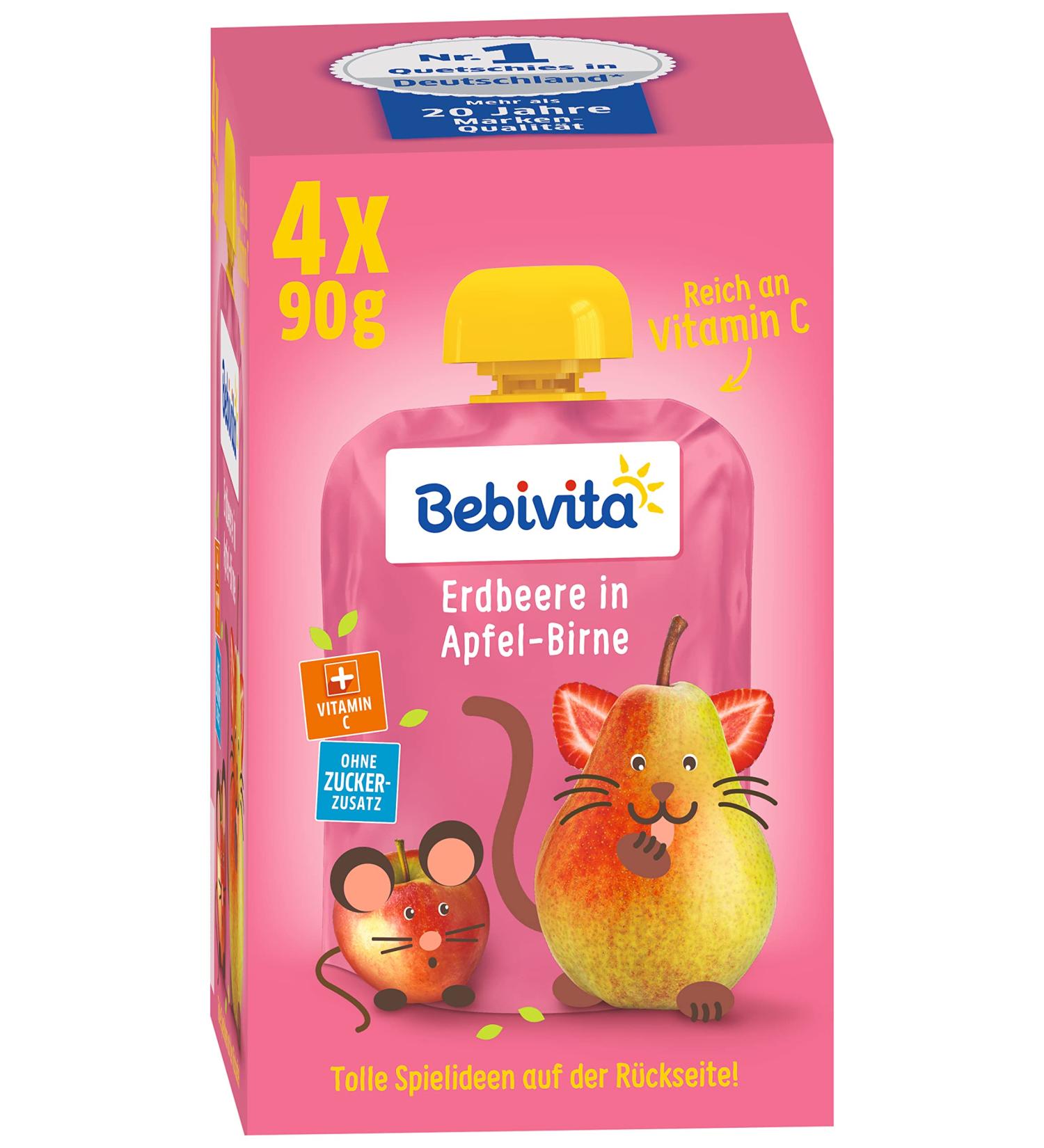 Bebivita Strawberry in Apple-Pear - Pack of 4 (4 x 90g) - Premium Baby Food | International Shipping Available - Buy Online on GoSupps.com