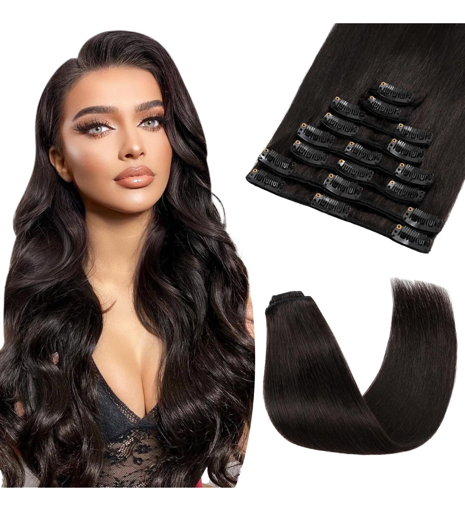 100% Remy Real Hair Clip-In Extensions - 50cm 70g - #1B Natural Black - Smooth 8 Tresses - Buy Online on GoSupps.com