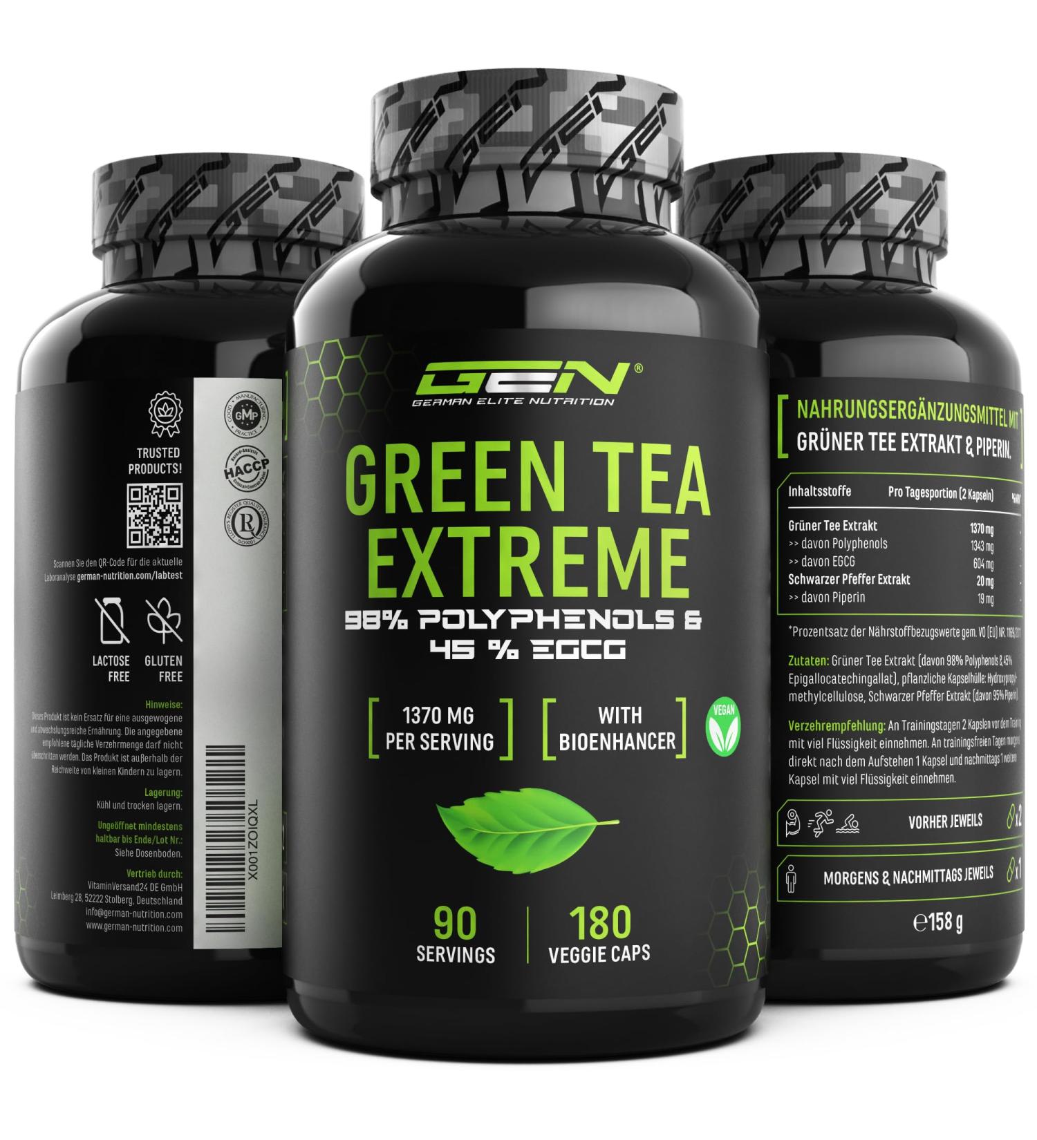 Green Tea Extreme - 180 Capsules | 1370mg Green Tea Extract | 95% Polyphenols & 45% EGCG | Vegan | High-Dosed | Elite German Nutrition | International Shipping - Buy Online on GoSupps.com